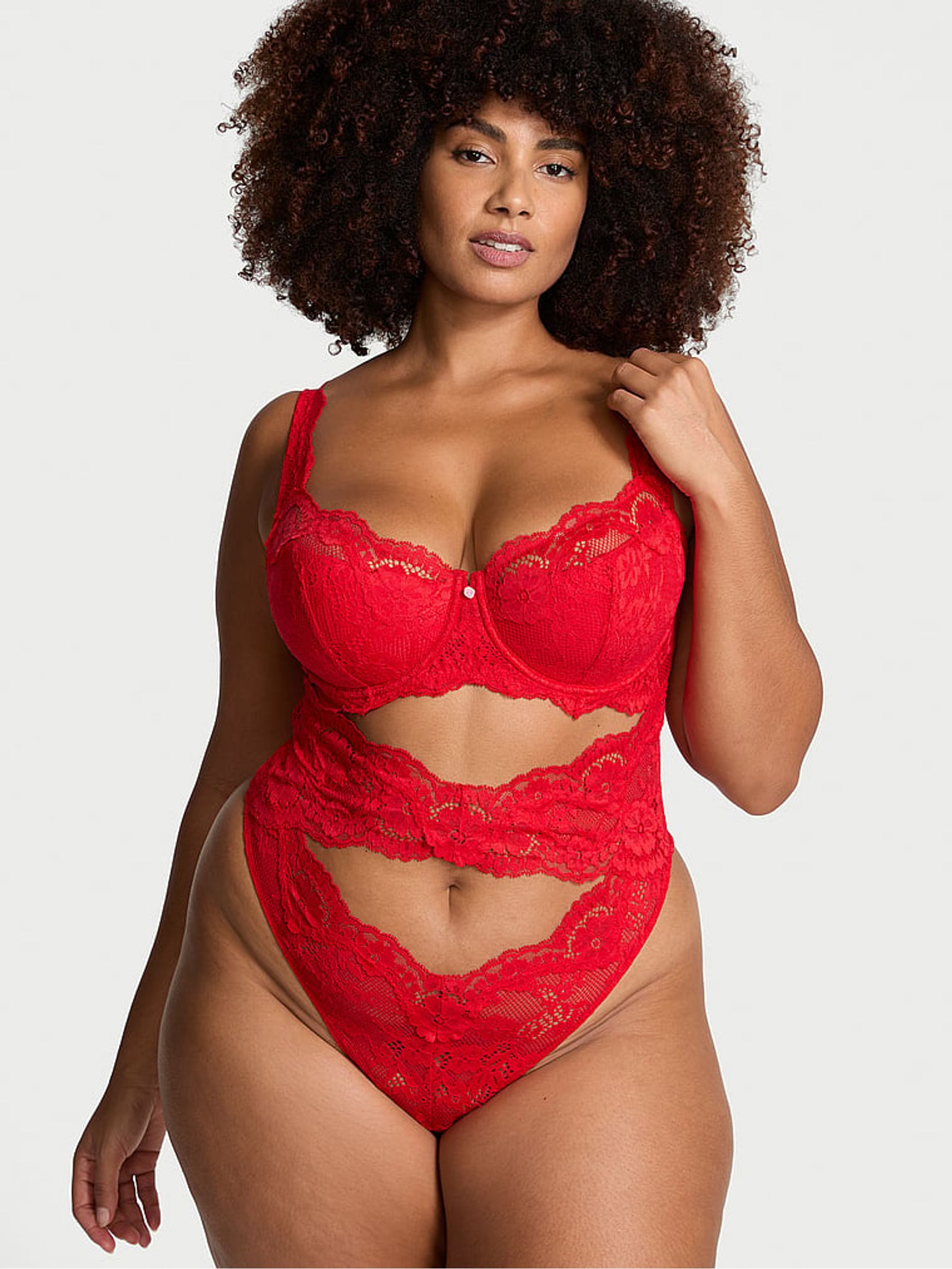 Vermillion Red Lace Bodysuit - Image 1 of 3