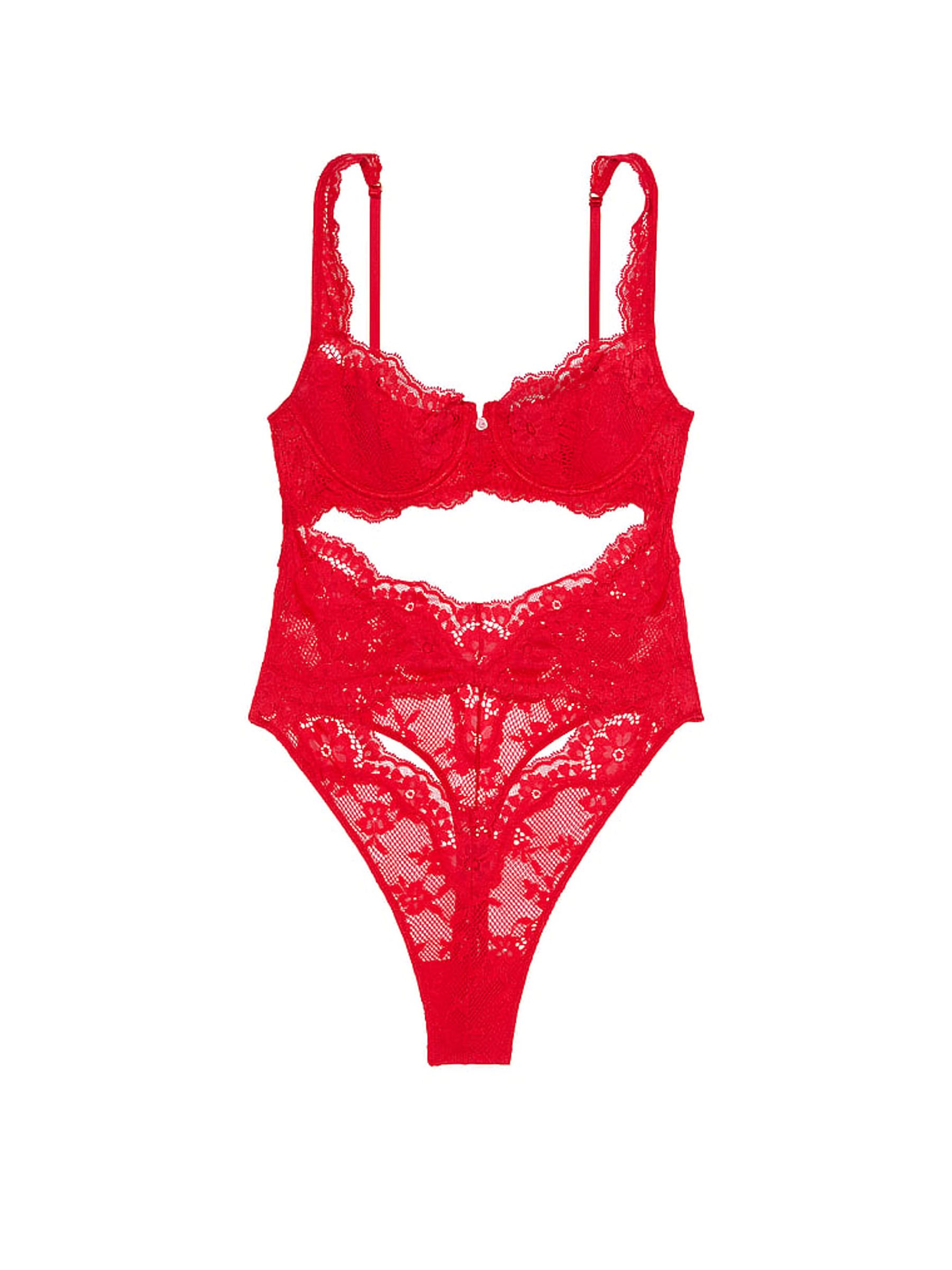 Vermillion Red Lace Bodysuit - Image 3 of 3