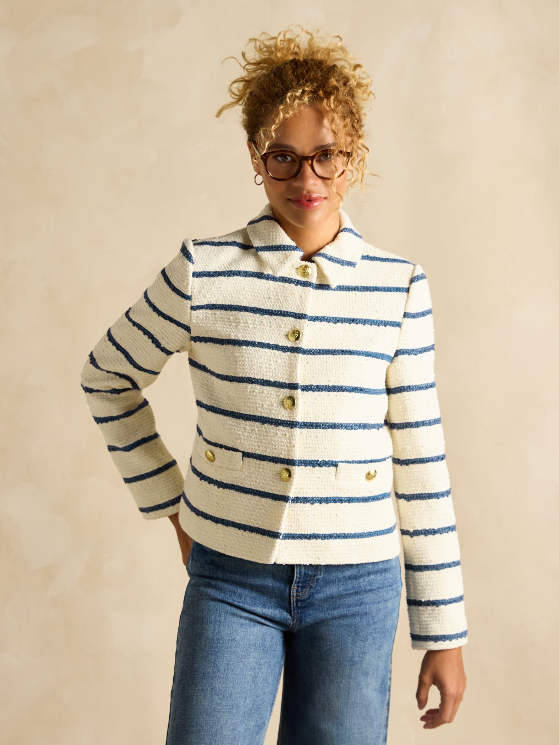 Hampton Cream and Blue Striped Bouclé Jacket - Image 3 of 9