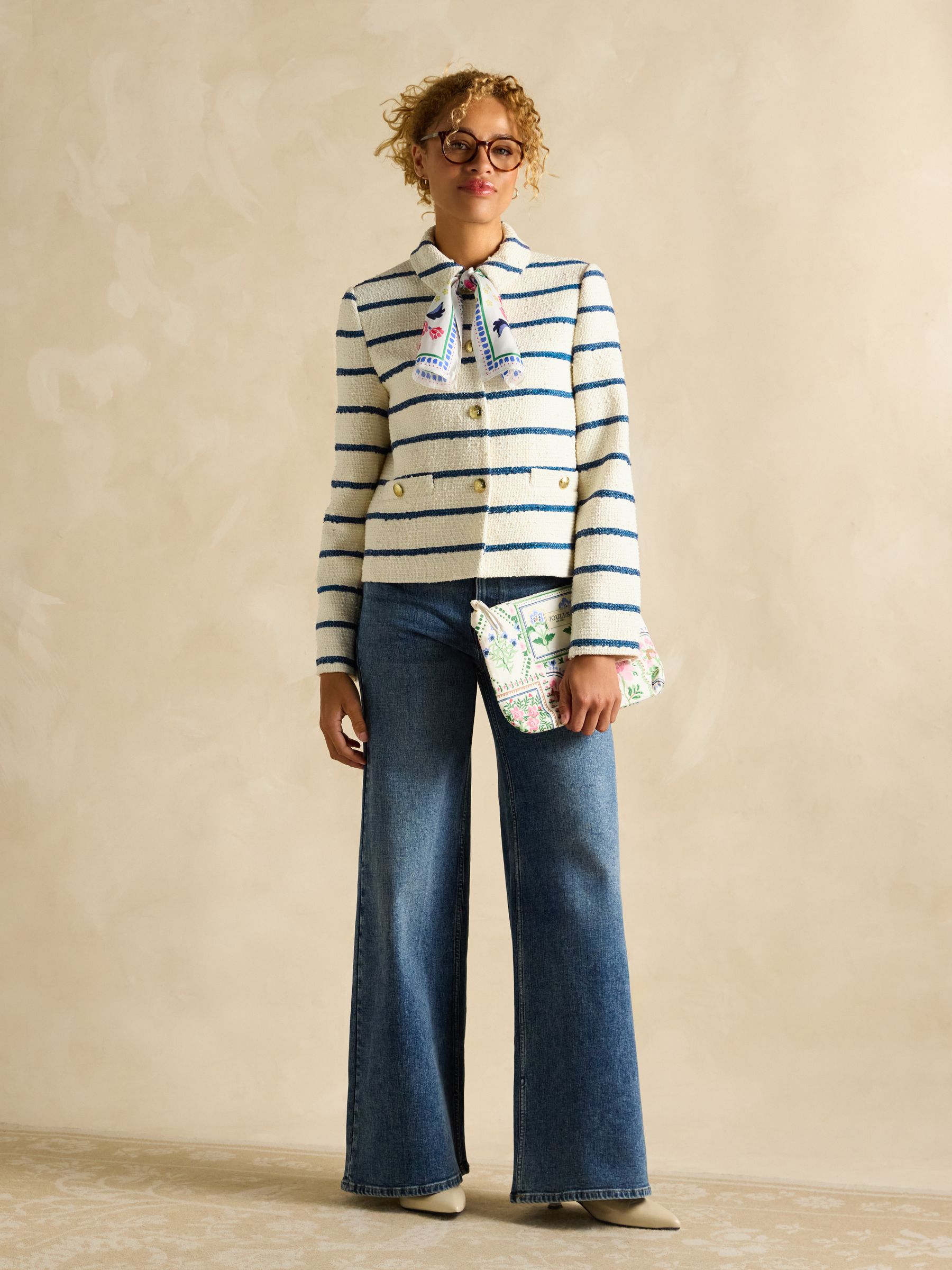 Hampton Cream and Blue Striped Bouclé Jacket - Image 5 of 9