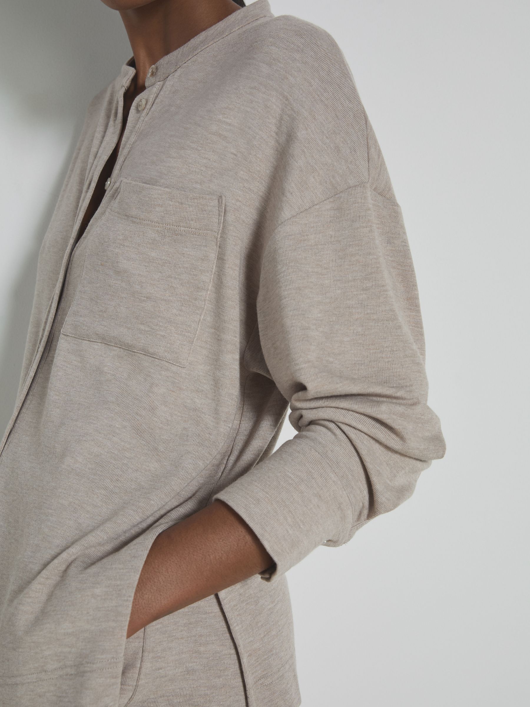 Thermal Jersey Grandad-Collar Shirt in Fawn - Image 3 of 5