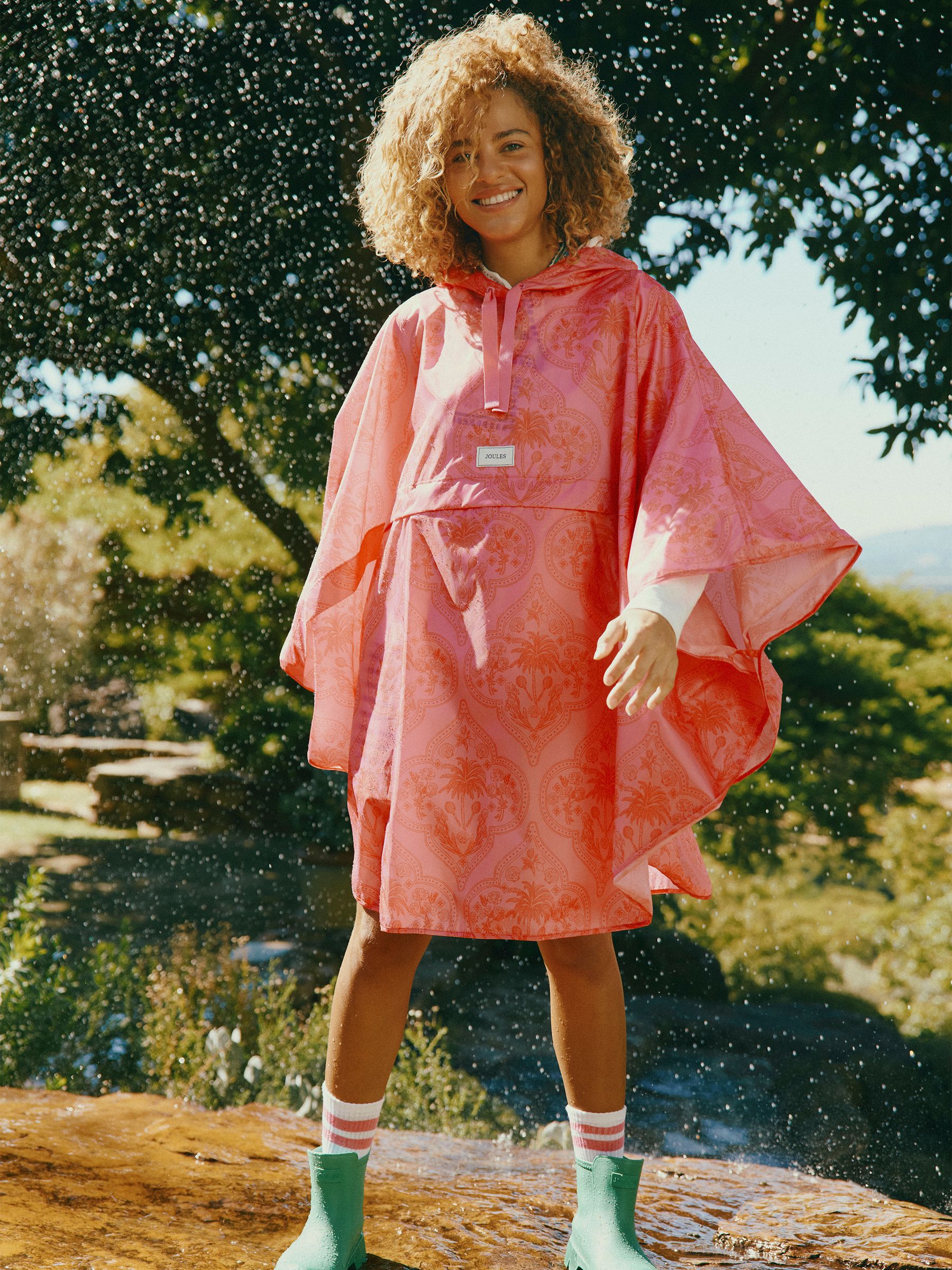 Elstow Pink Packable Poncho with Hood - Image 1 of 6