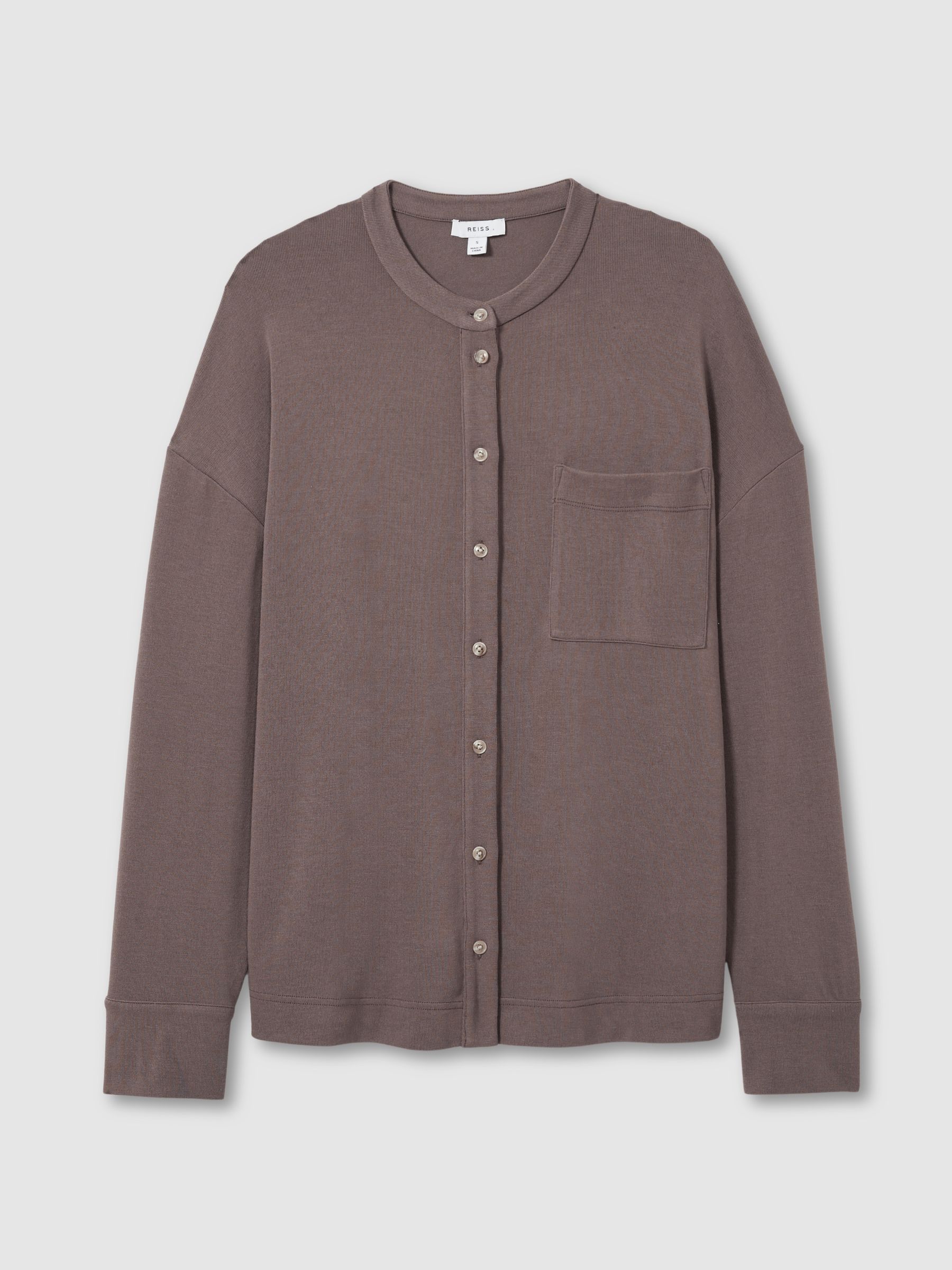 Thermal Jersey Grandad-Collar Shirt in Dark Mink - Image 2 of 6