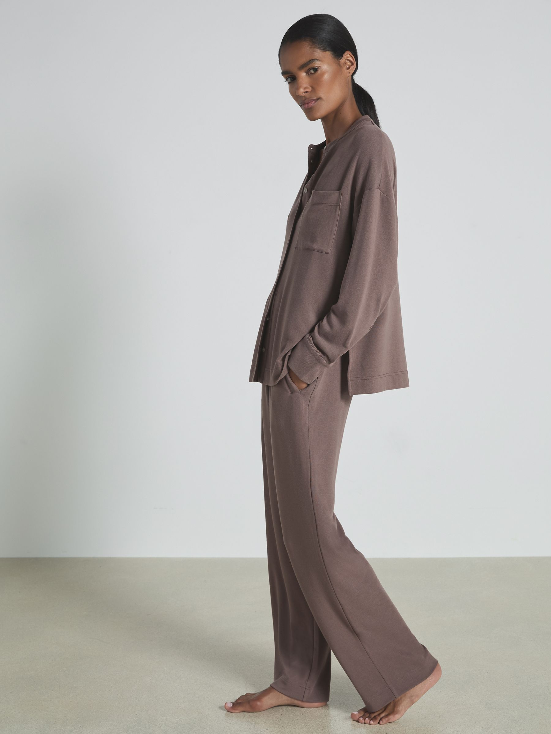 Thermal Jersey Grandad-Collar Shirt in Dark Mink - Image 3 of 6