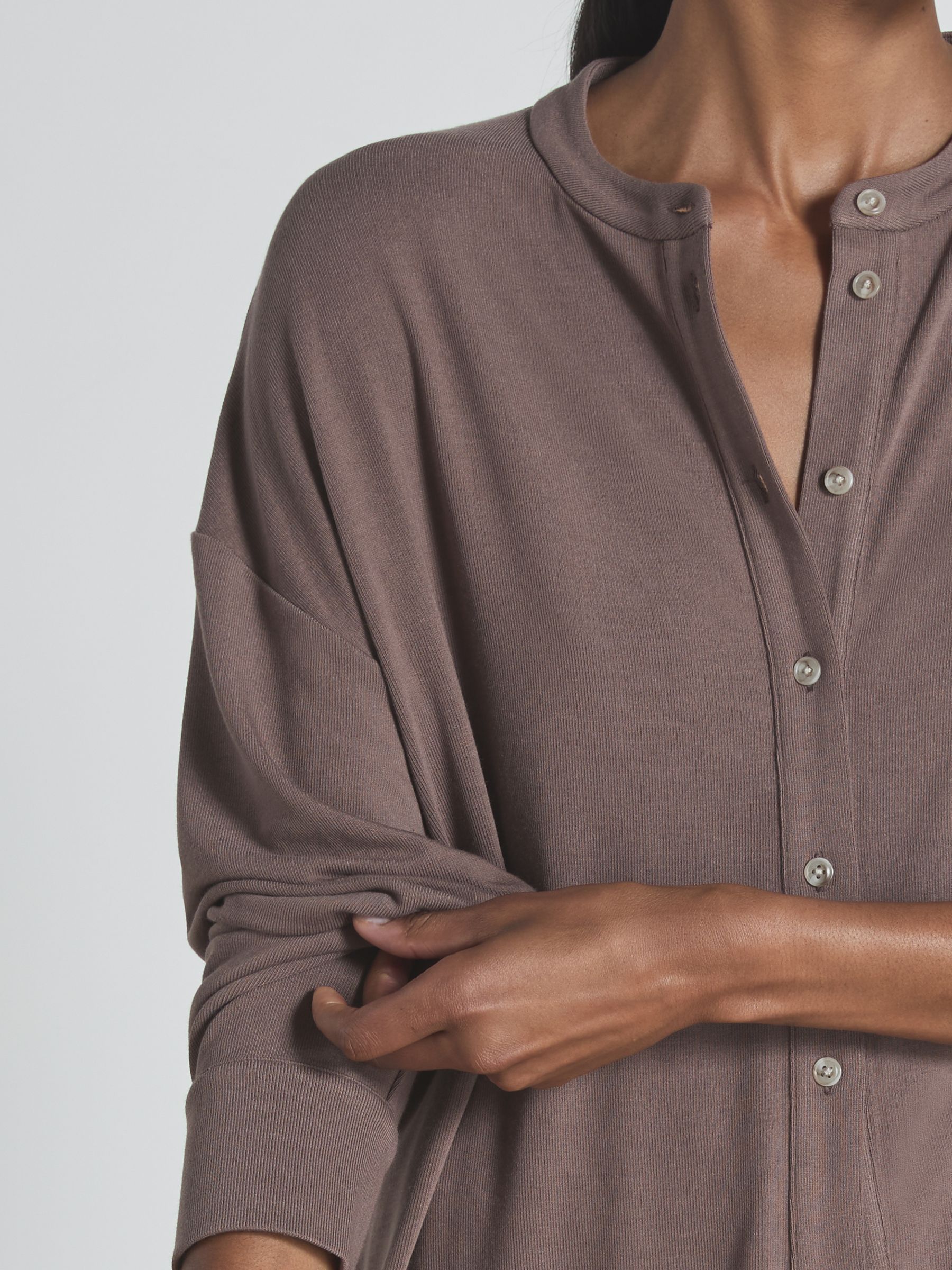 Thermal Jersey Grandad-Collar Shirt in Dark Mink - Image 4 of 6