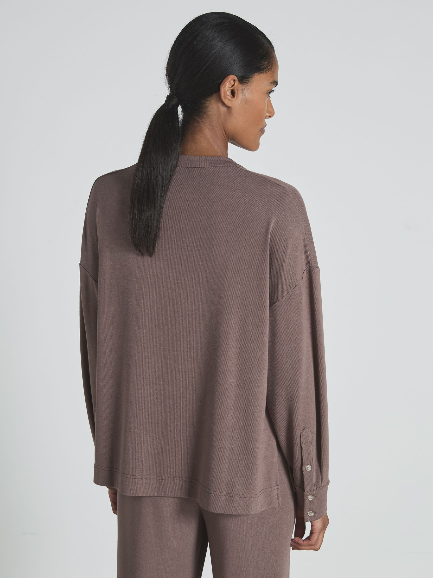 Thermal Jersey Grandad-Collar Shirt in Dark Mink - Image 5 of 6