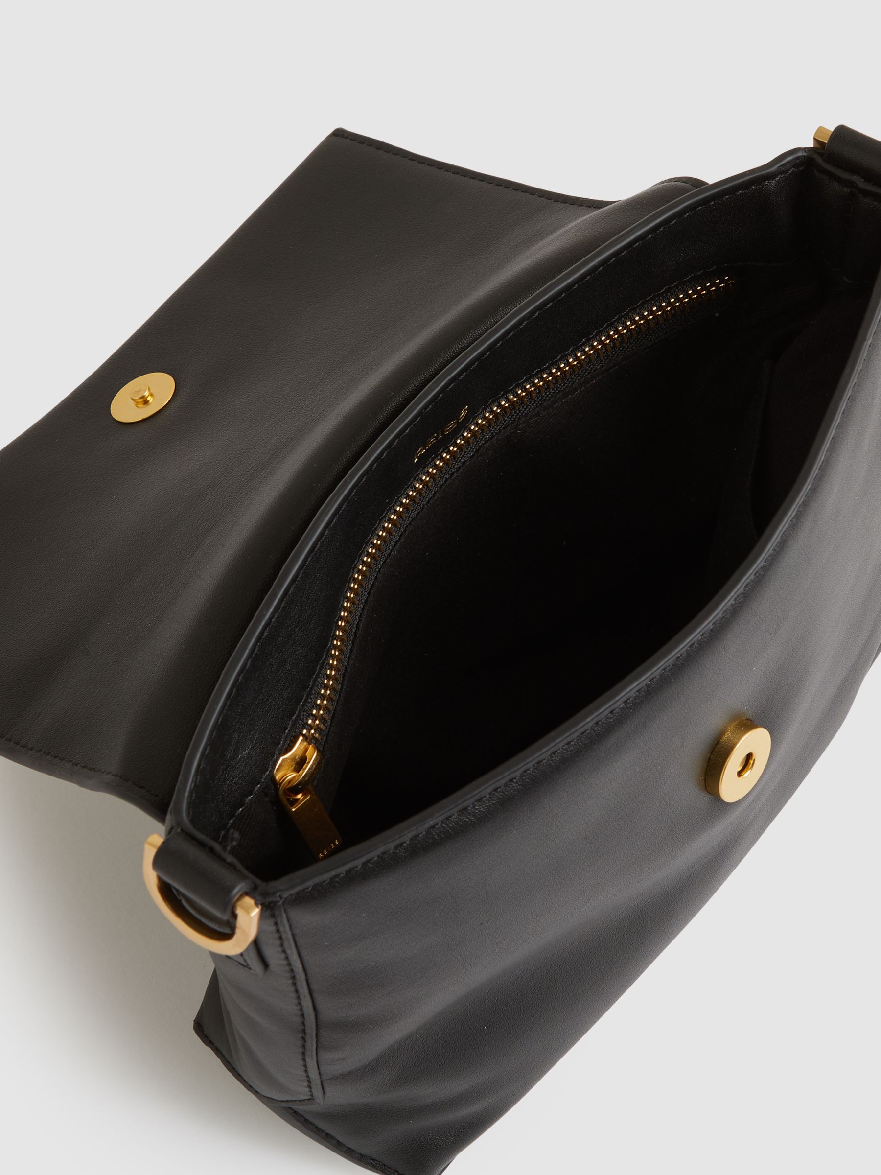 Leather Flap Crossbody Bag in Black - Image 3 of 5