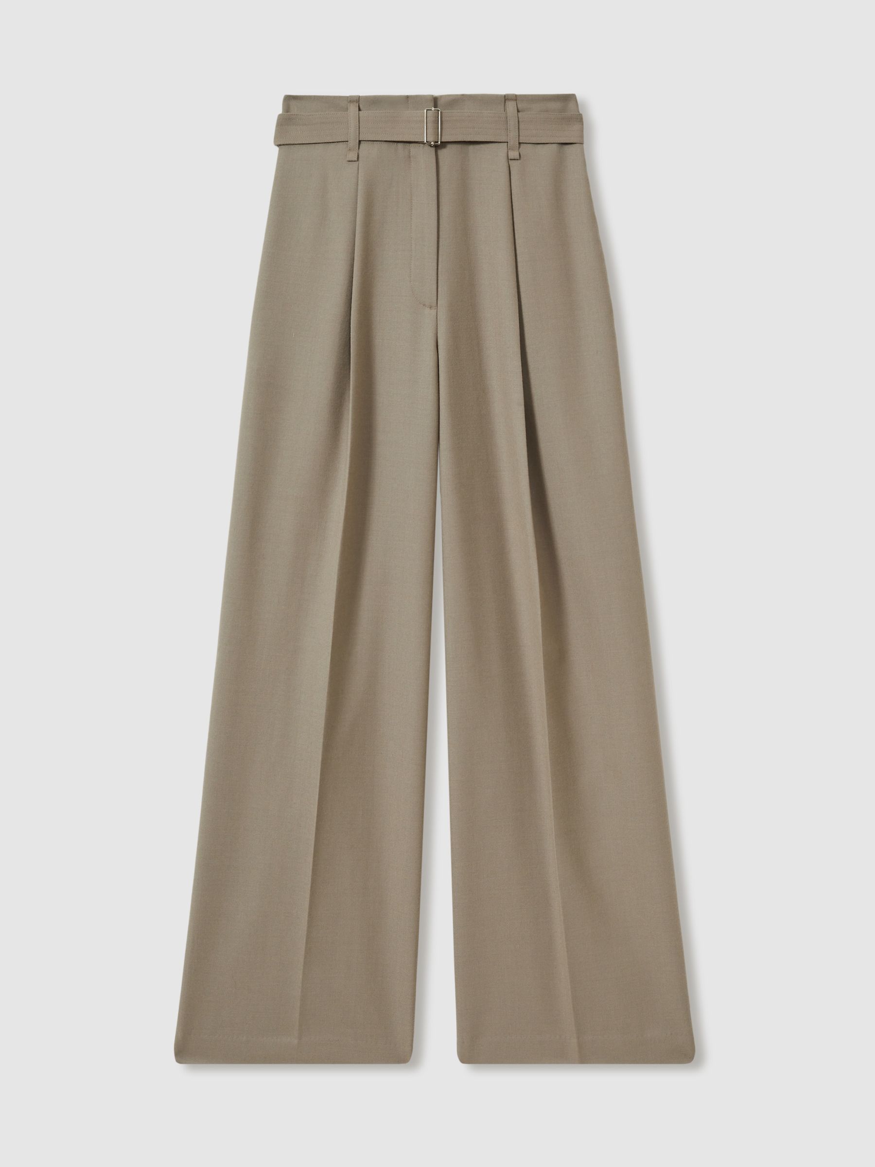 Wool Belted Wide-Leg Trousers in Neutral - Image 2 of 6