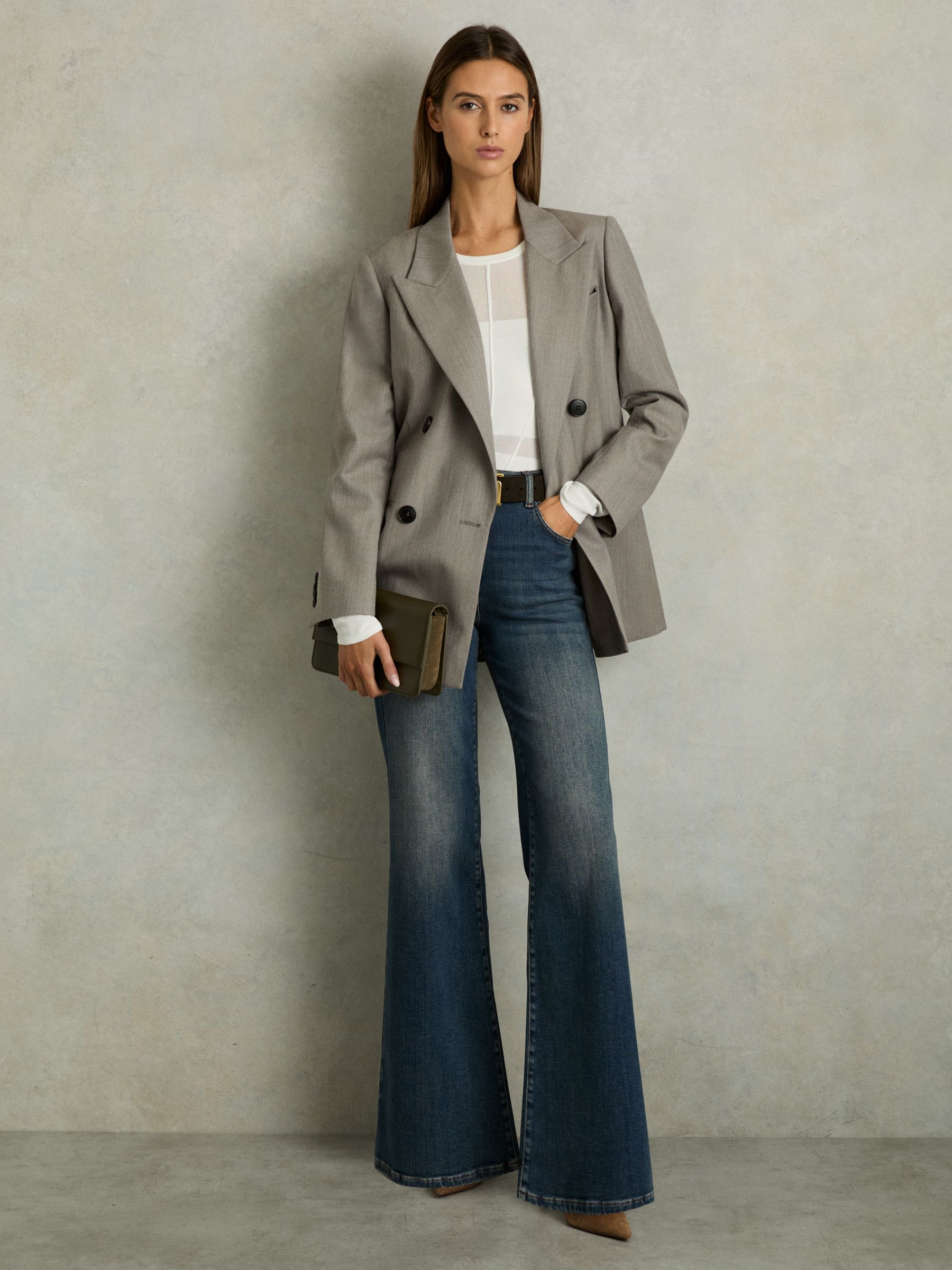 Reiss Wool Oversized Double-Breasted Blazer in Grey | REISS