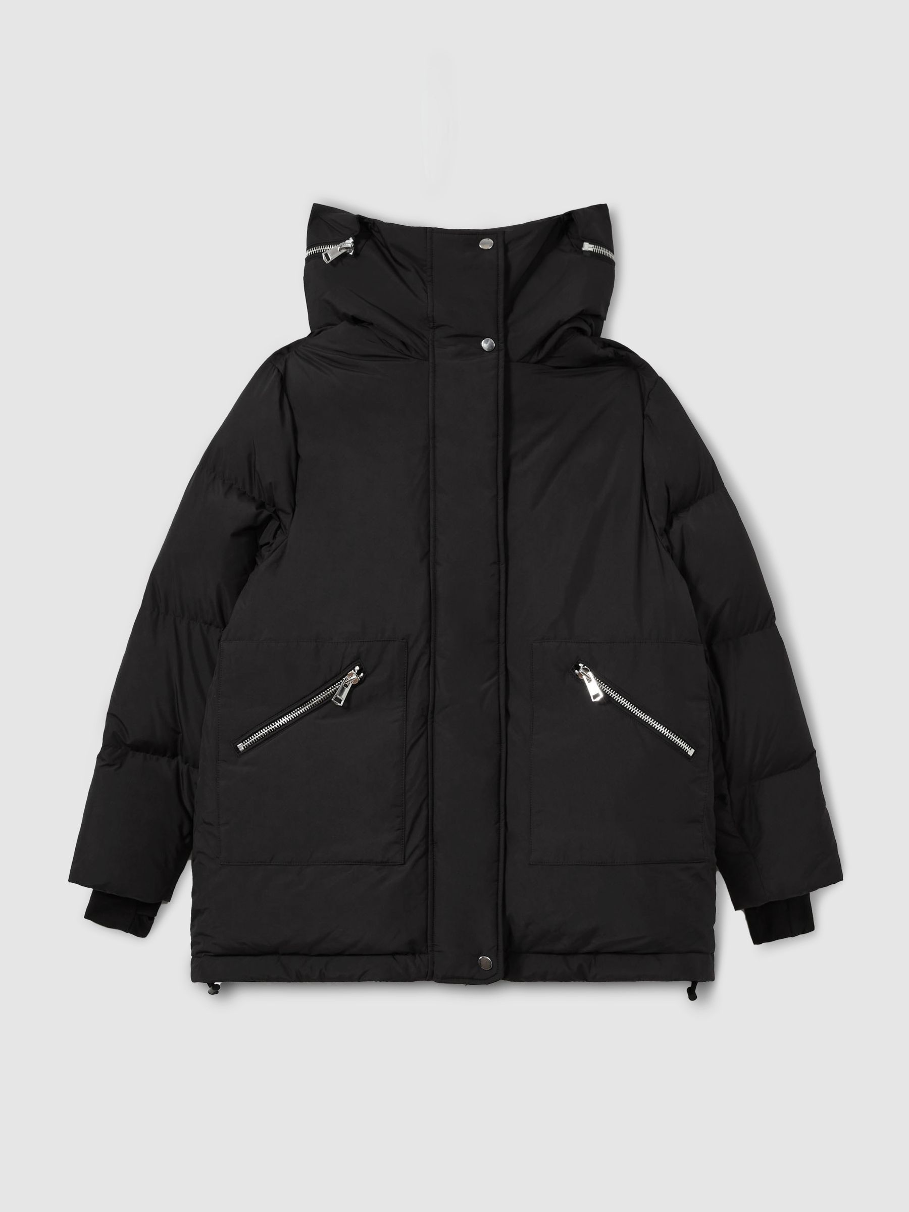 Concealed-Hood Puffer Coat in Black - Image 2 of 8
