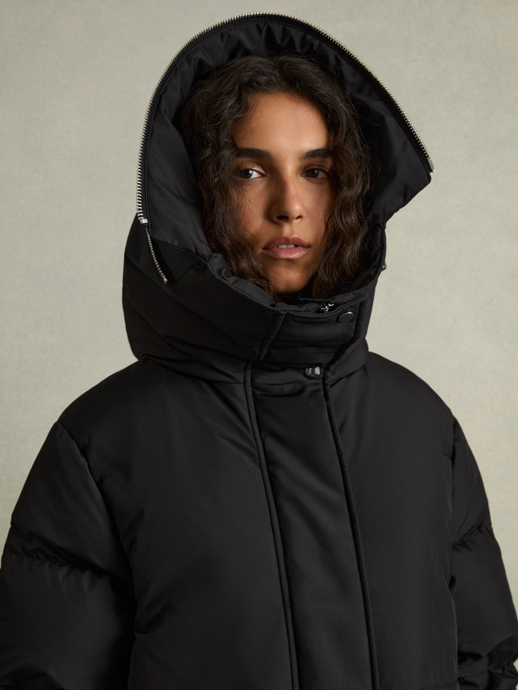 Concealed-Hood Puffer Coat in Black - Image 4 of 8