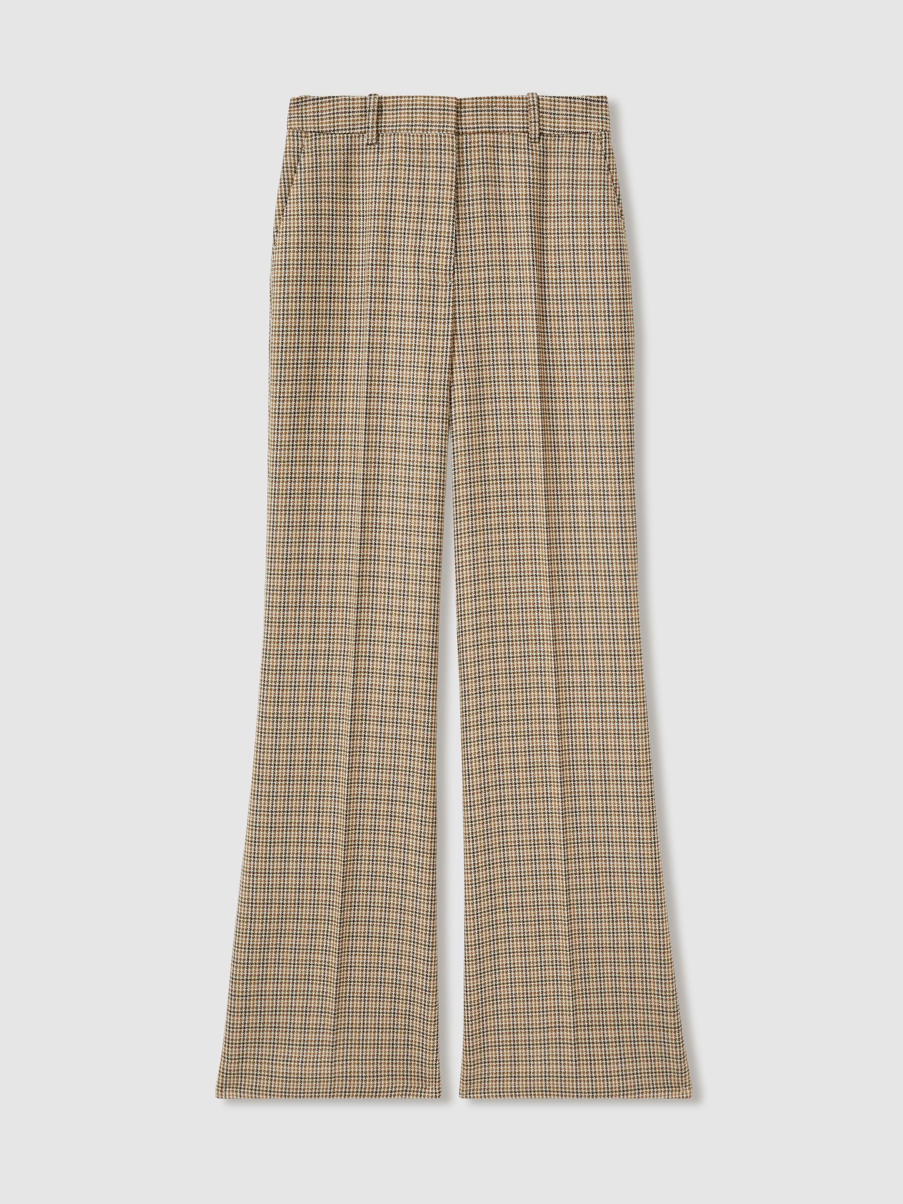 Wool Wide-Leg Houndstooth-Check Trousers in Brown Check - Image 2 of 7