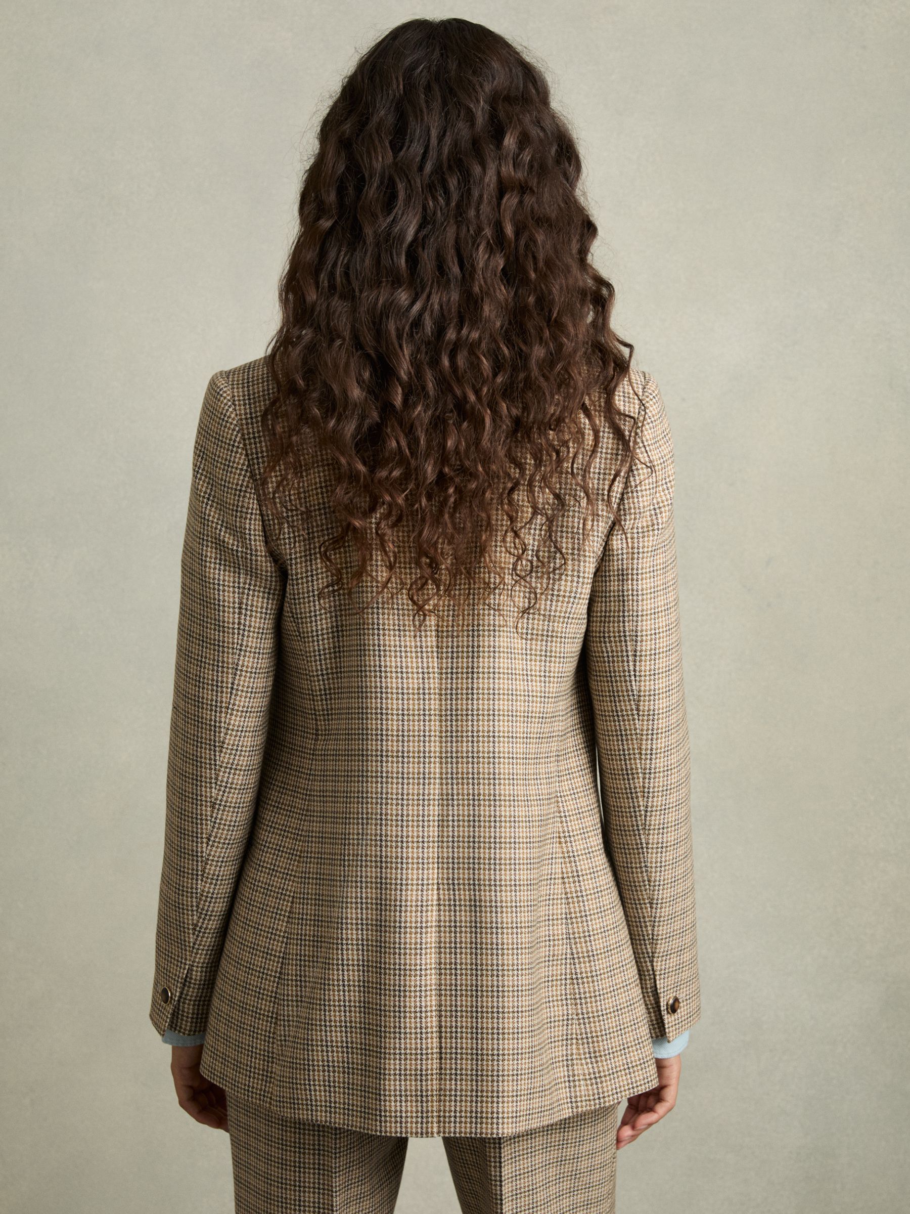 Wool Double-Breasted Houndstooth-Check Blazer in Brown Check - Image 5 of 8
