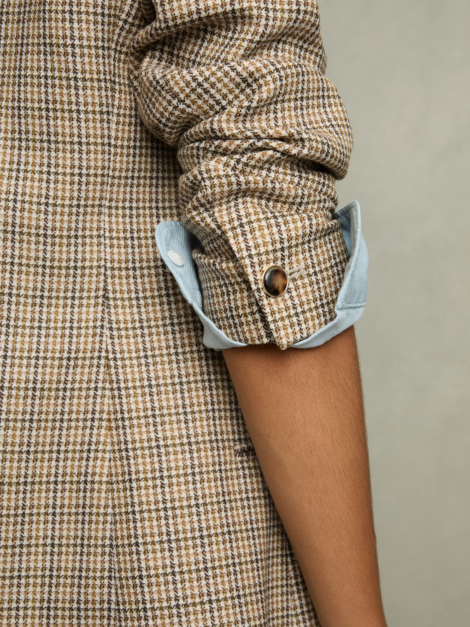 Wool Double-Breasted Houndstooth-Check Blazer in Brown Check - Image 7 of 8