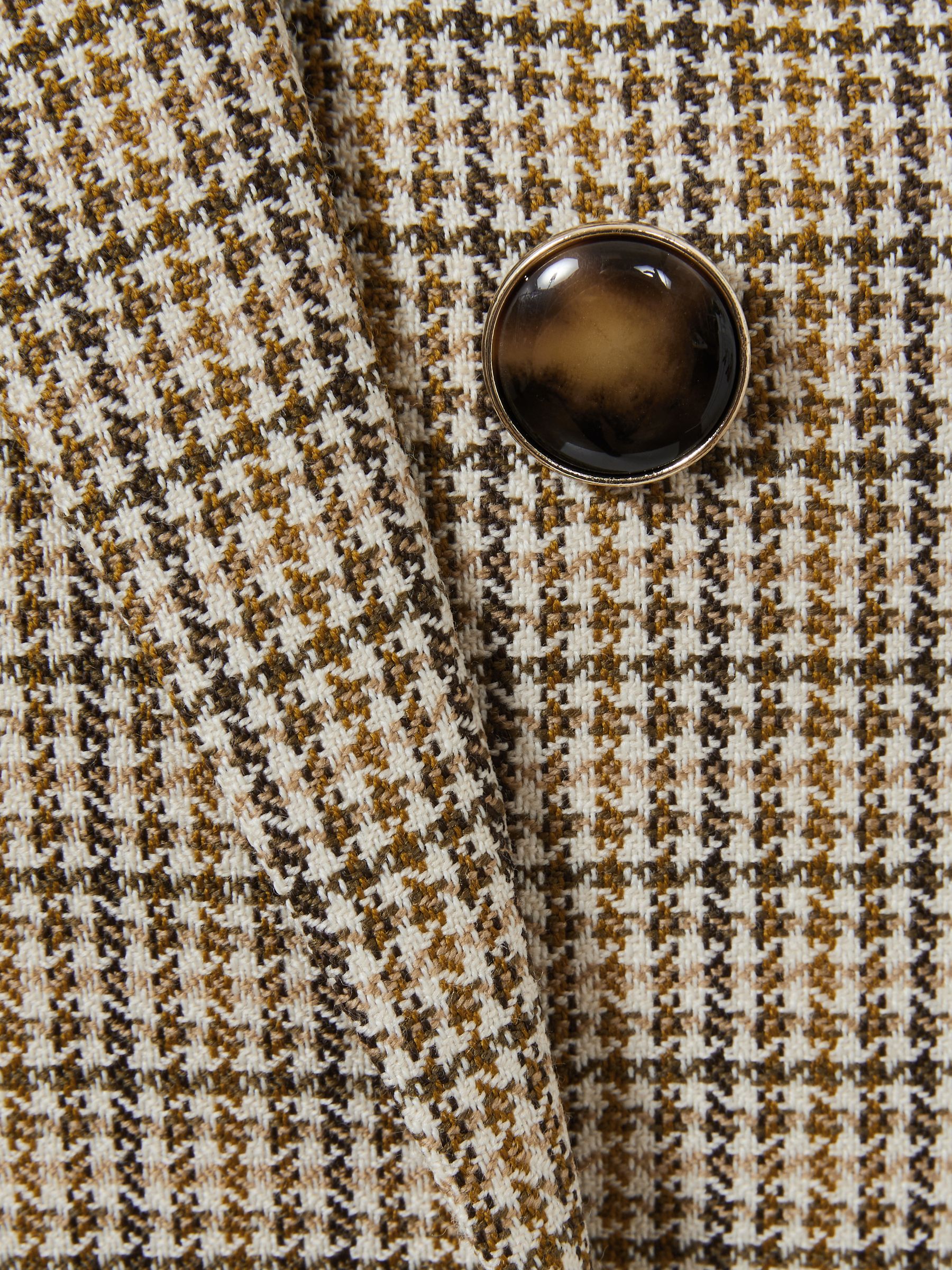 Wool Double-Breasted Houndstooth-Check Blazer in Brown Check - Image 8 of 8