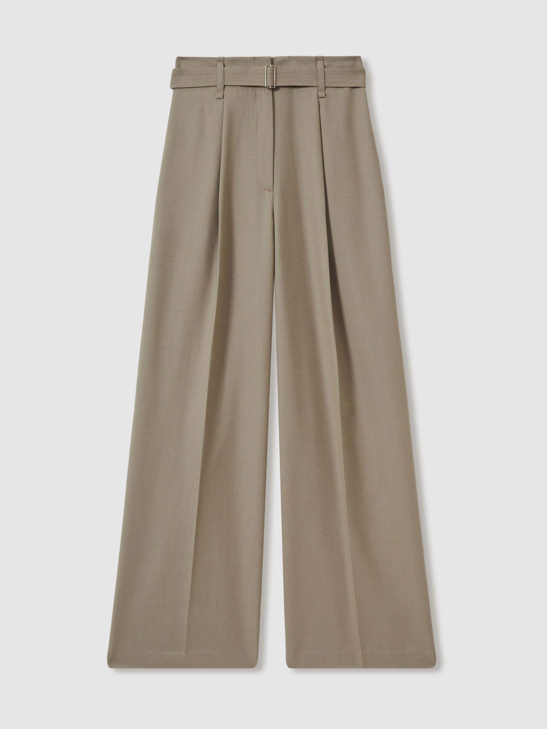 Petite Wool Belted Wide-Leg Trousers in Neutral - Image 2 of 7