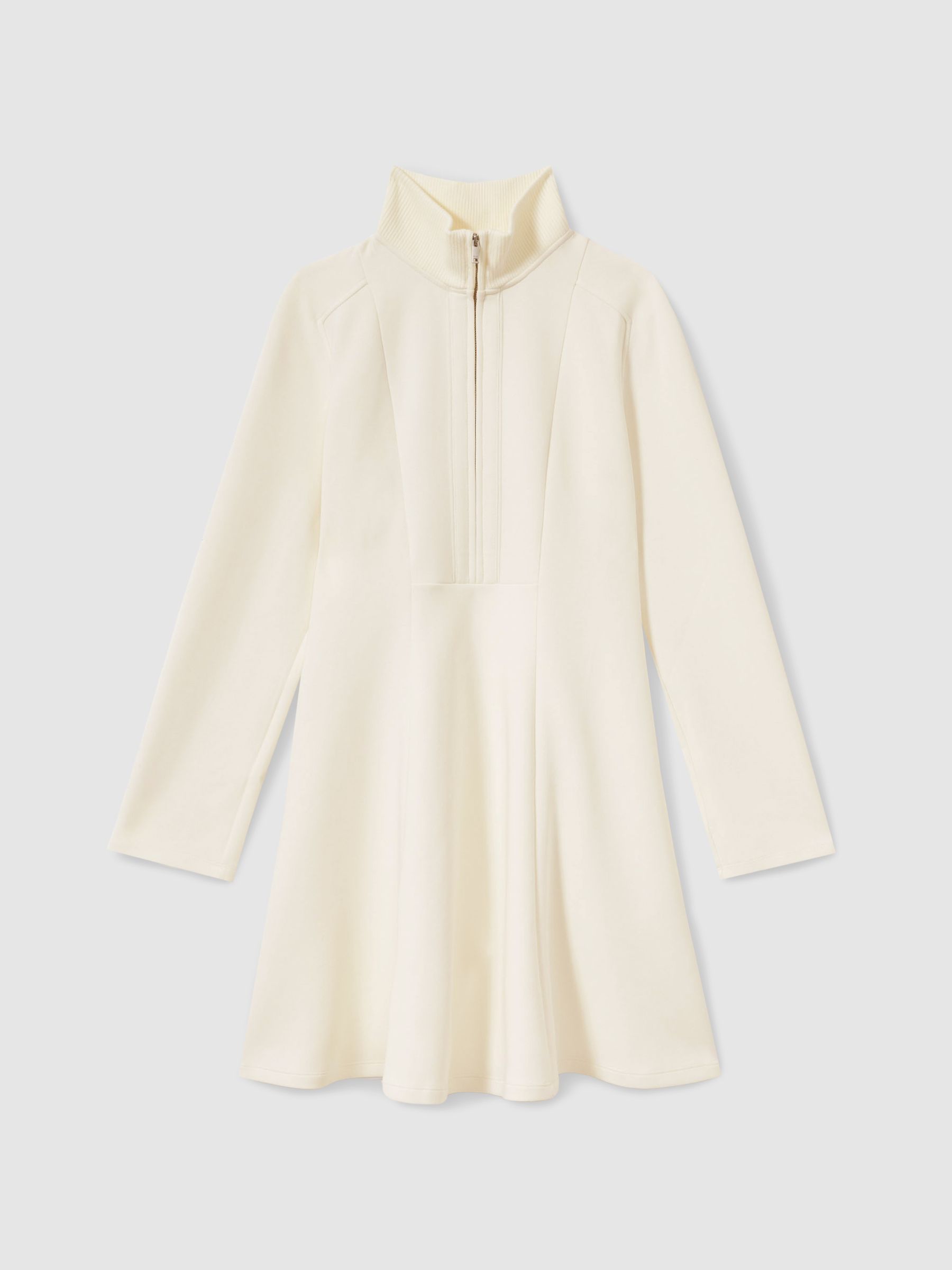 ZIp-Neck Interlock-Jersey Dress in Cream - Image 2 of 6