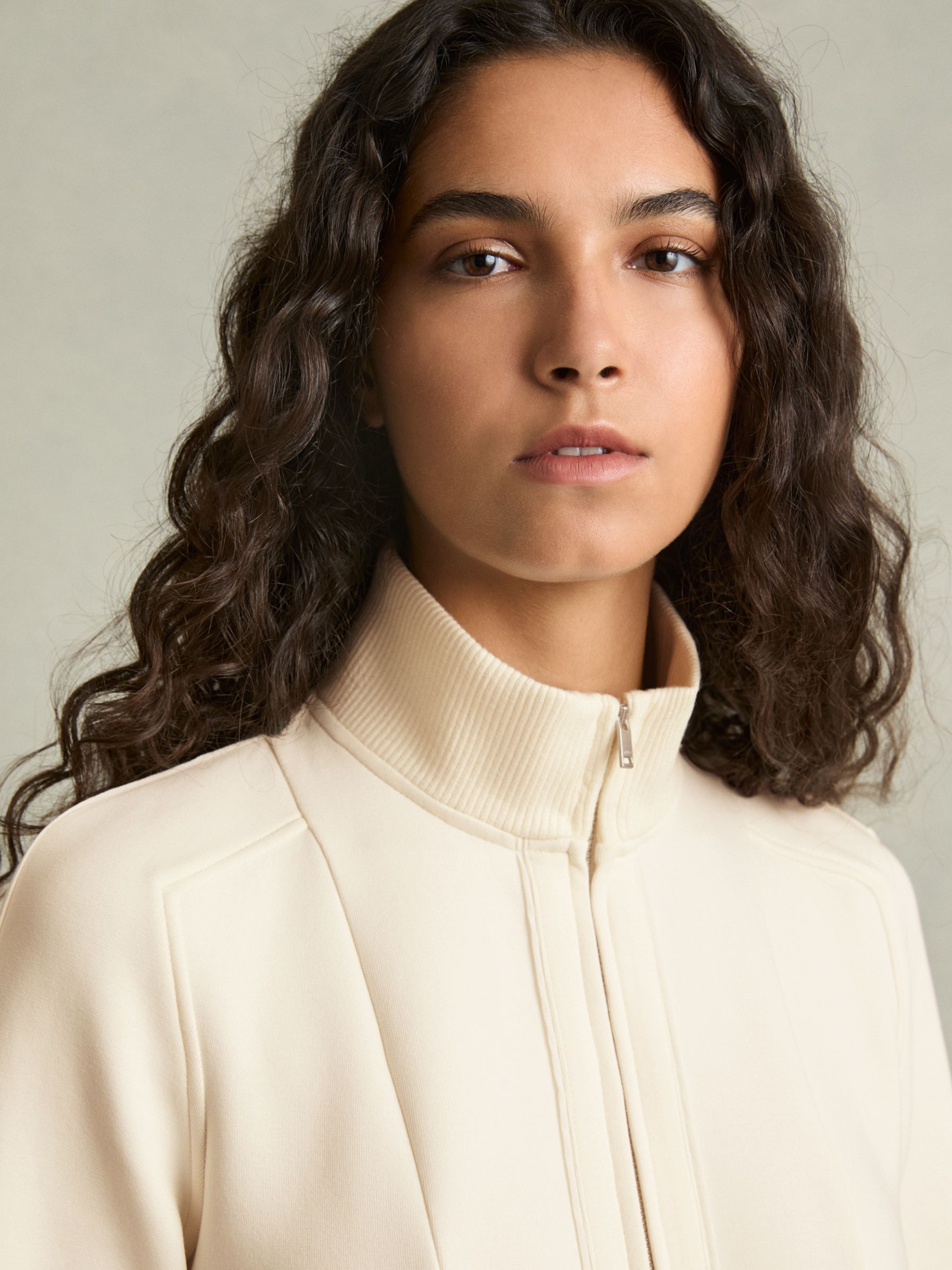 ZIp-Neck Interlock-Jersey Dress in Cream - Image 4 of 6