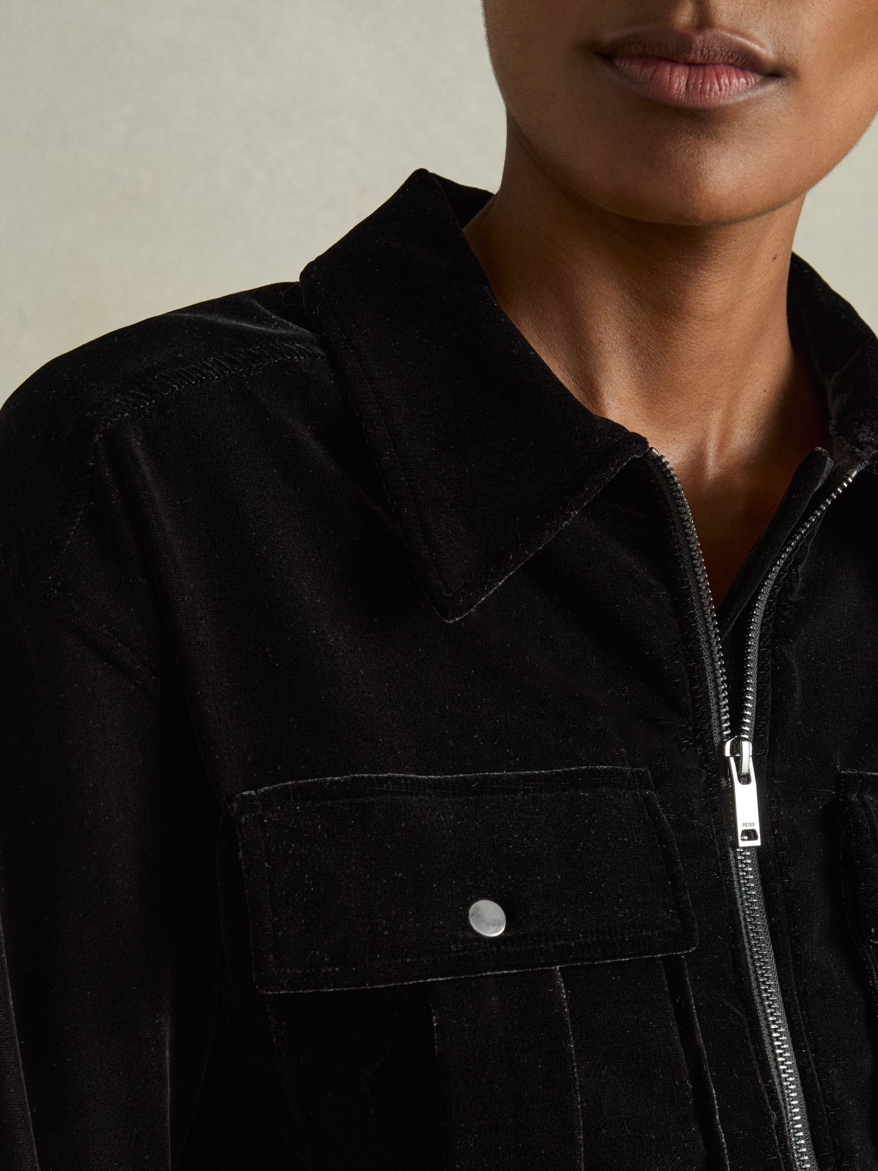 Patch-Pocket Velvet Jumpsuit in Black - Image 4 of 6