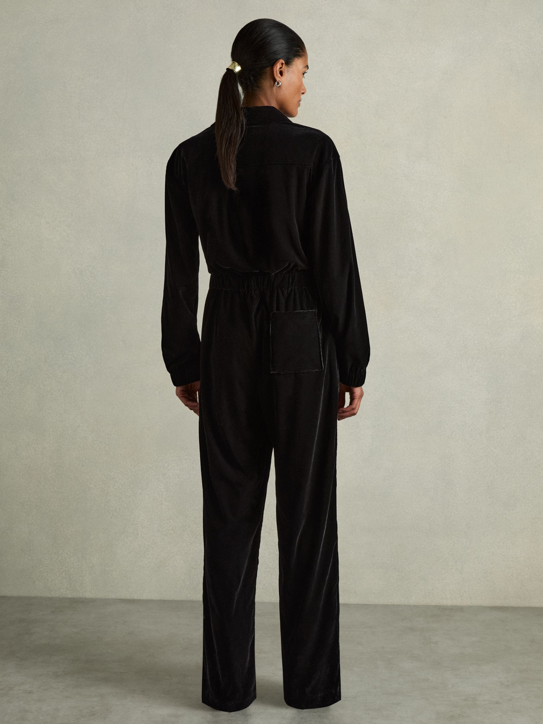 Patch-Pocket Velvet Jumpsuit in Black - Image 5 of 6