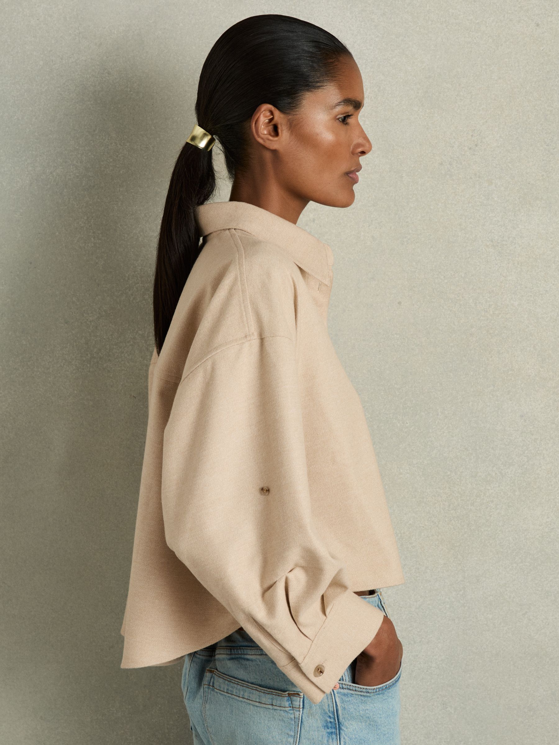 Cropped Flannel Shirt in Stone - Image 1 of 6