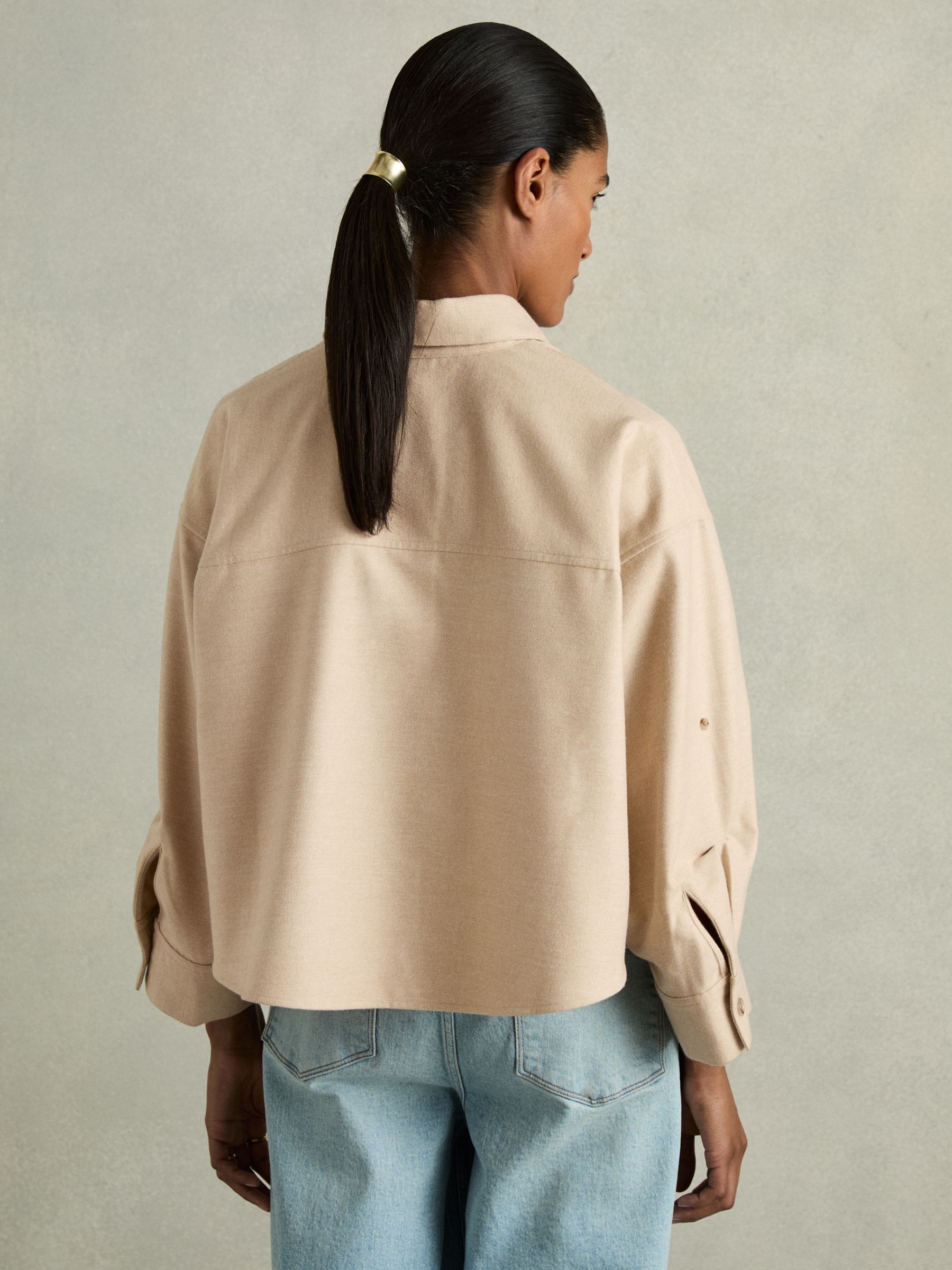 Cropped Flannel Shirt in Stone - Image 5 of 6