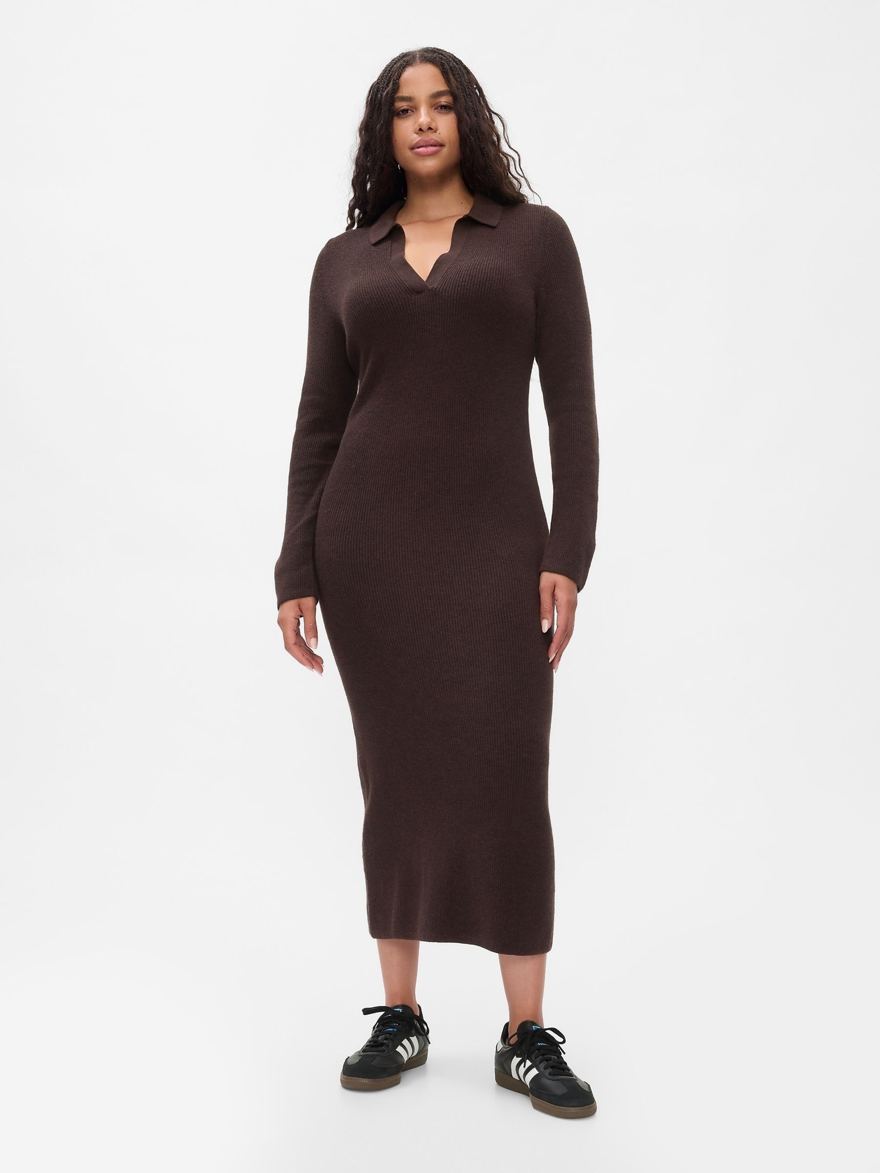 Brown CashSoft Rib Midi Polo Jumper Dress | Gap