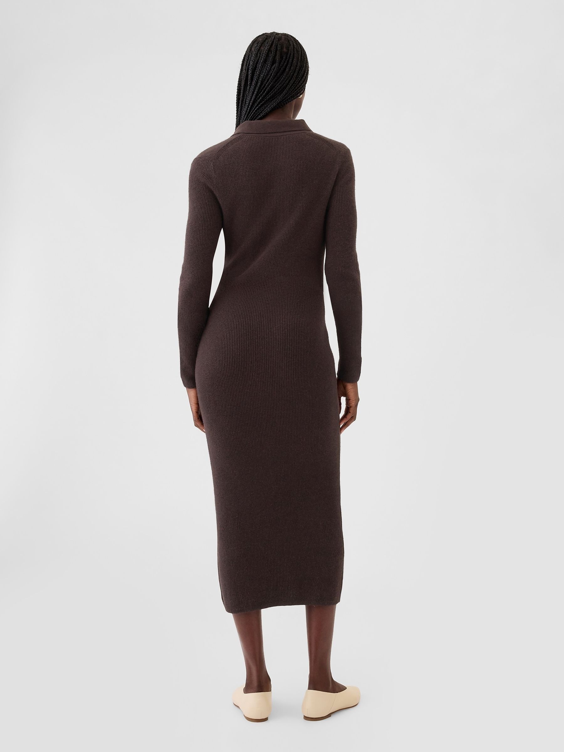 Brown CashSoft Rib Midi Polo Jumper Dress - Image 3 of 5
