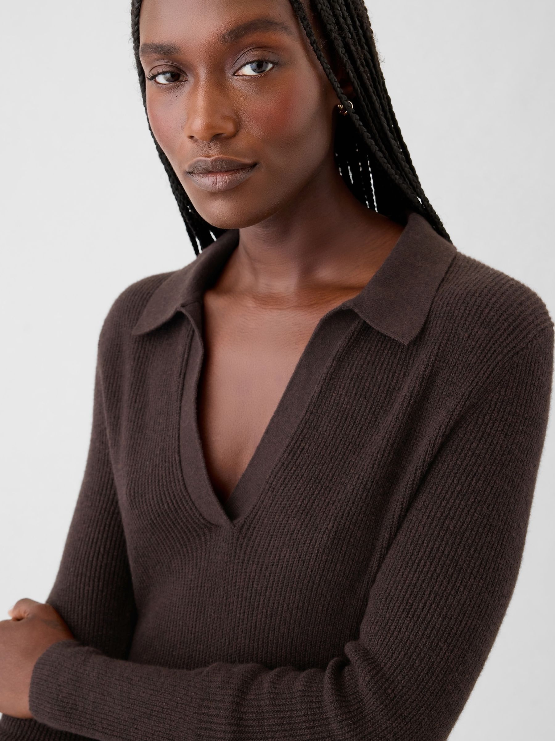 Brown CashSoft Rib Midi Polo Jumper Dress - Image 5 of 5