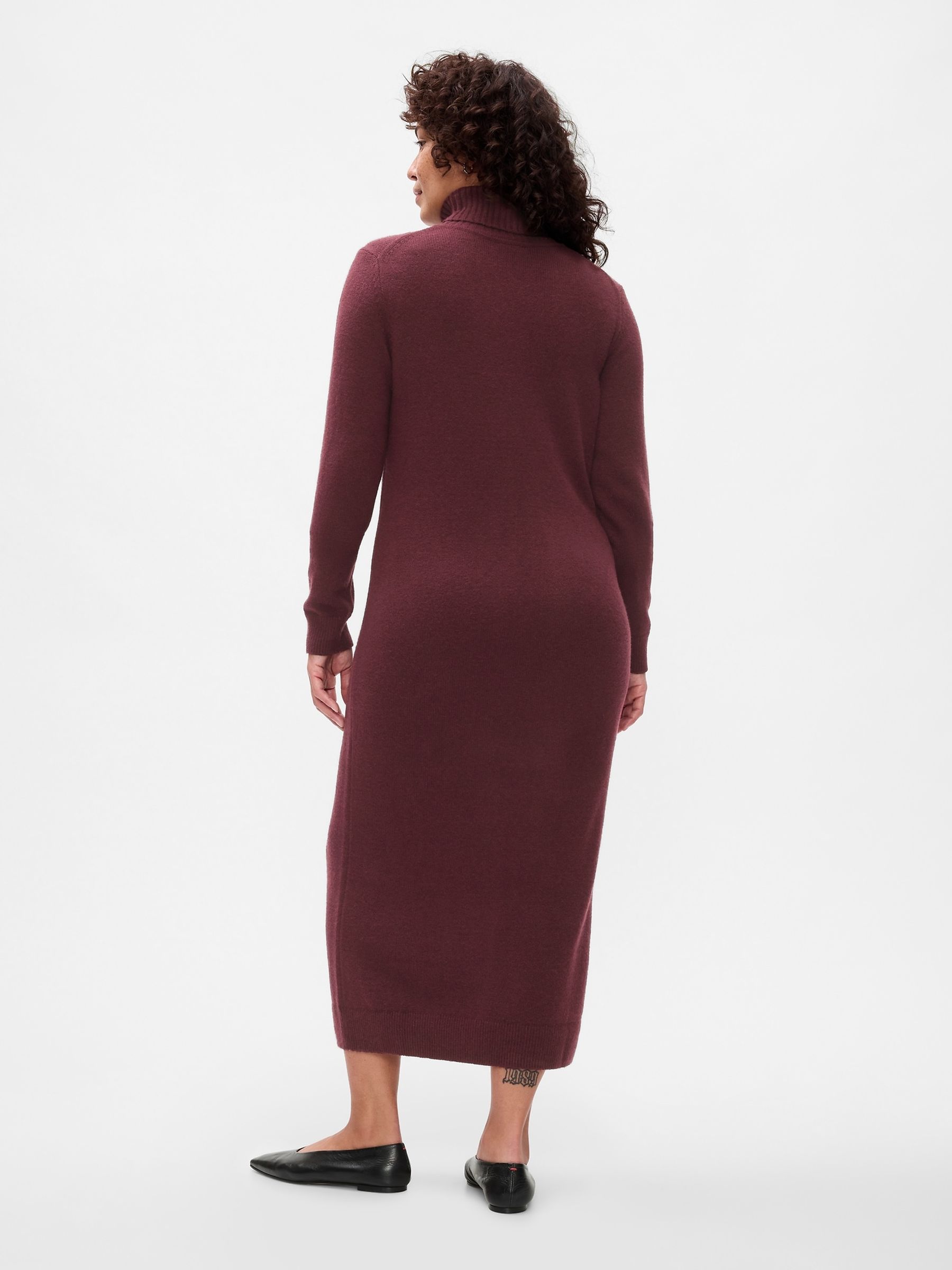 Burgundy Red CashSoft Turtle Neck Maxi Jumper Dress - Image 2 of 3
