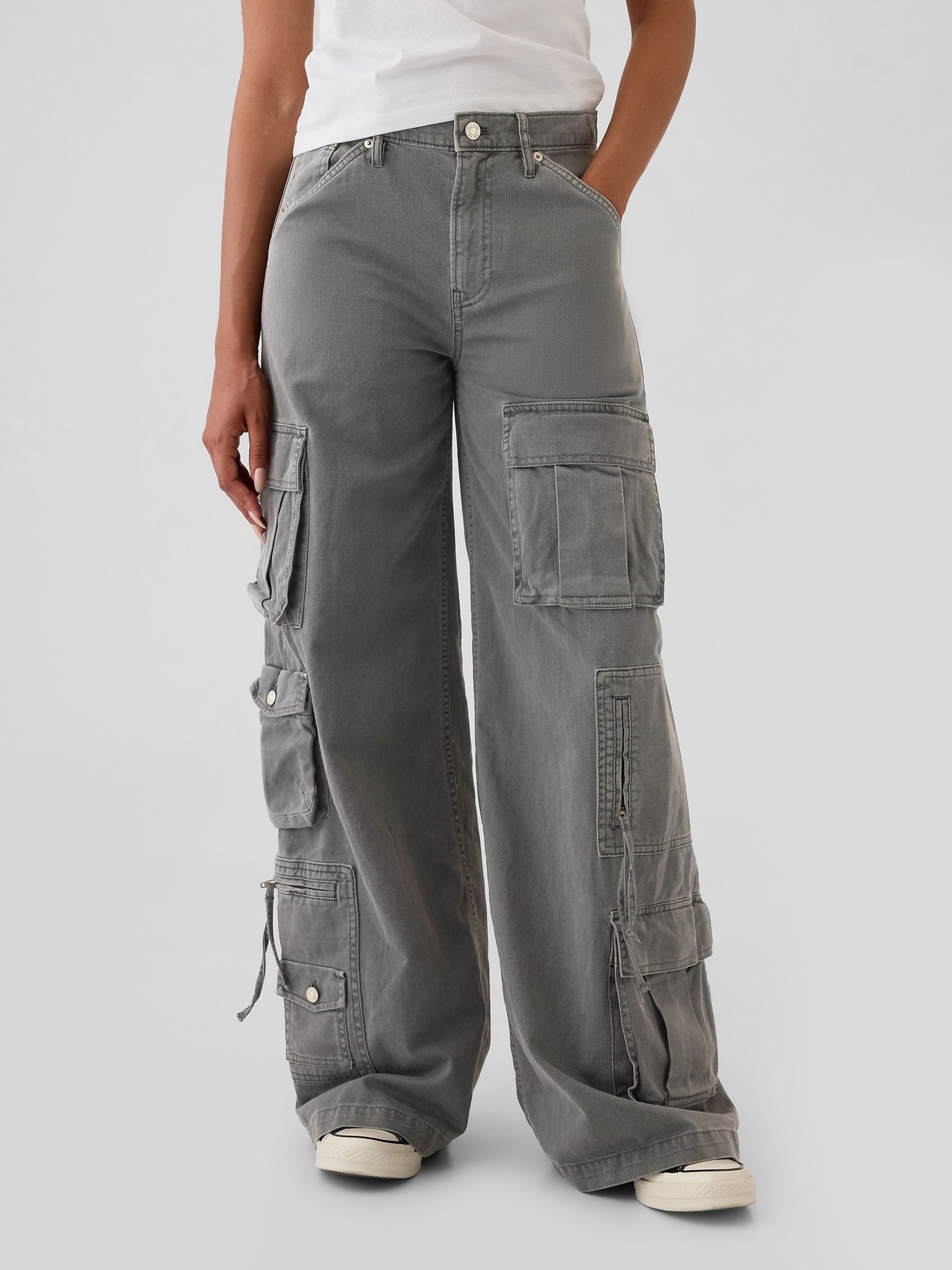 Grey Mid Rise Relaxed Cargo Trousers - Image 2 of 5
