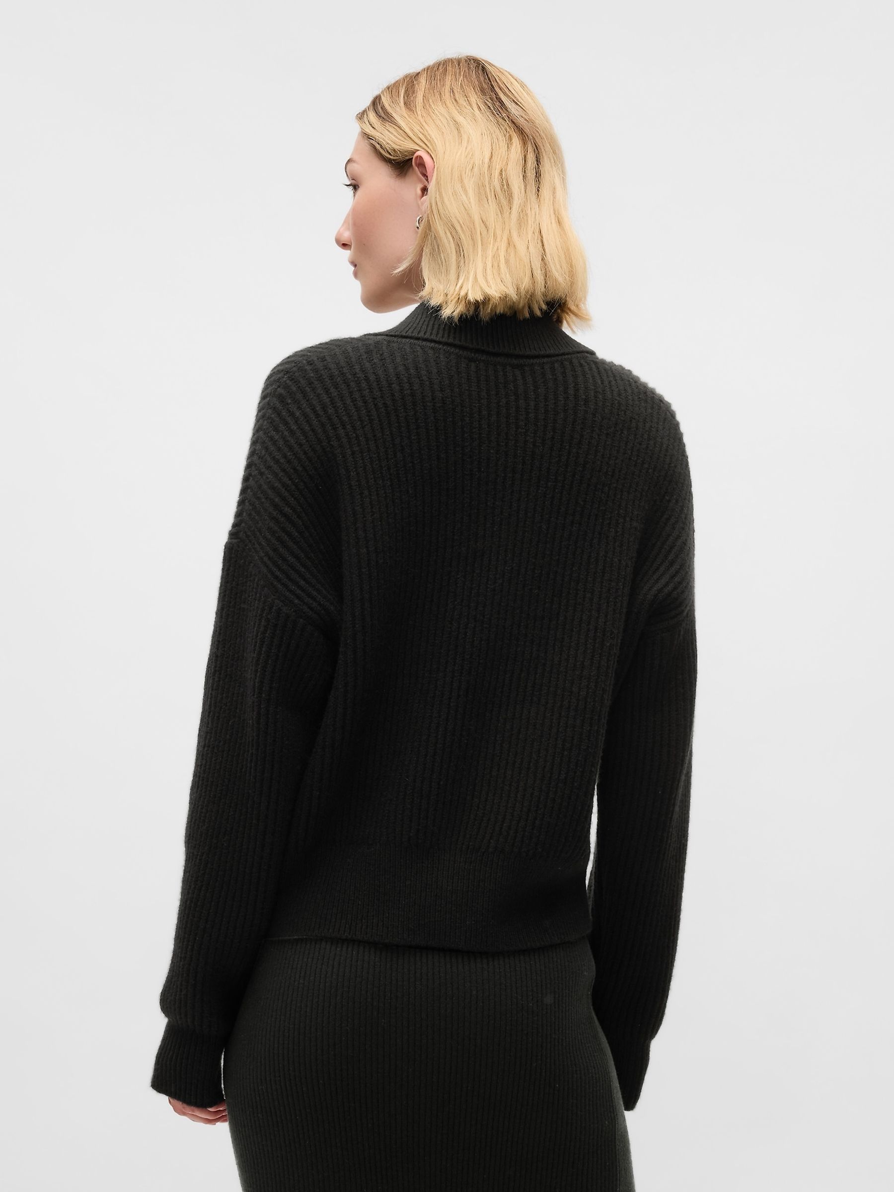 Black CashSoft Long Sleeve Ribbed Collar Cardigan | Gap