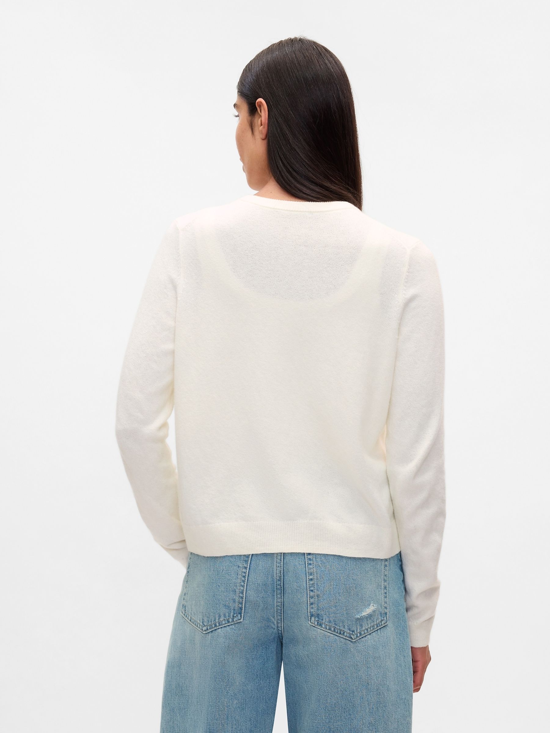 White CashSoft Lightweight Crew Neck Cardigan - Image 2 of 5