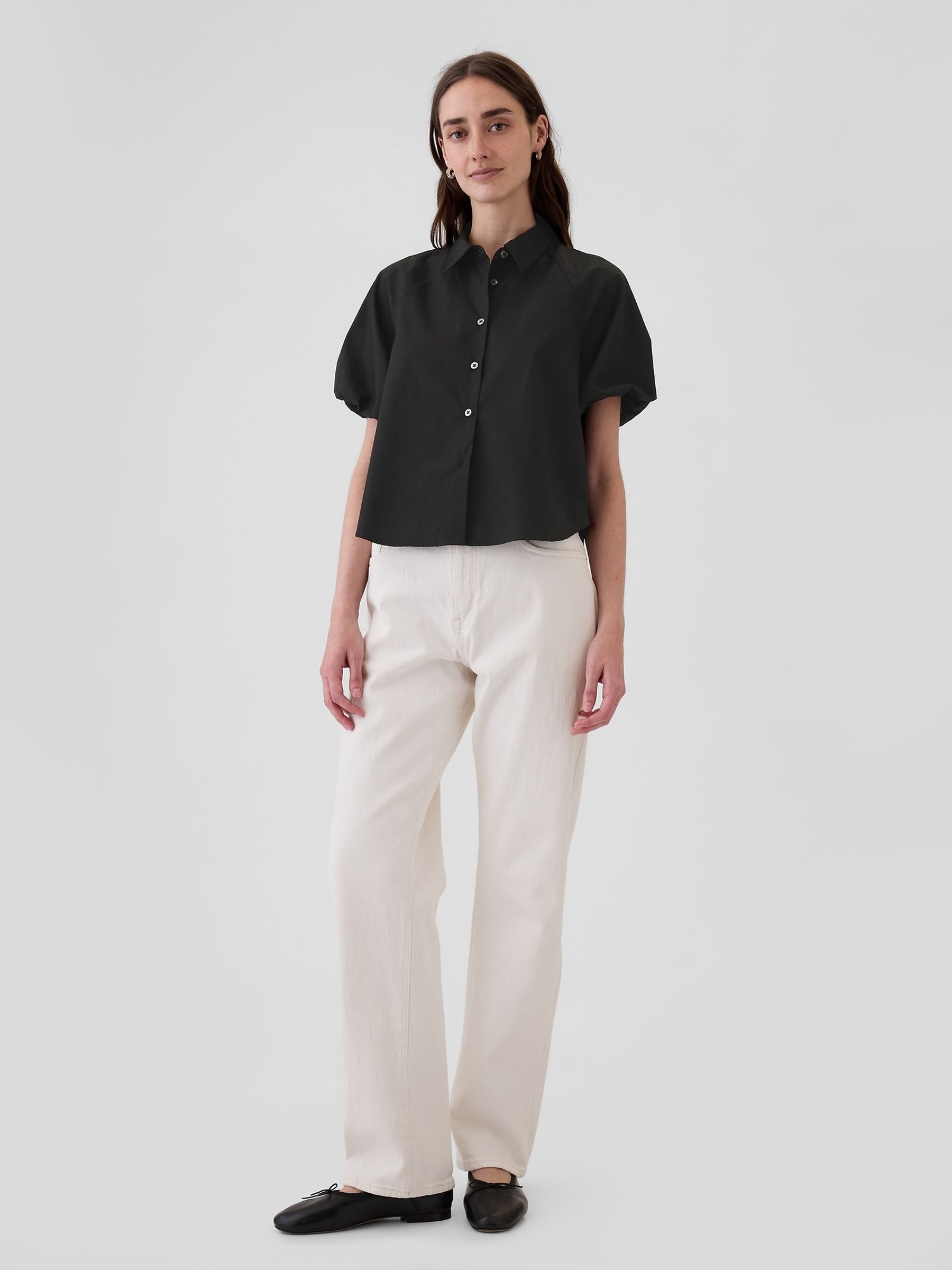 Black Cotton Bubble Short Sleeve Shirt - Image 4 of 5