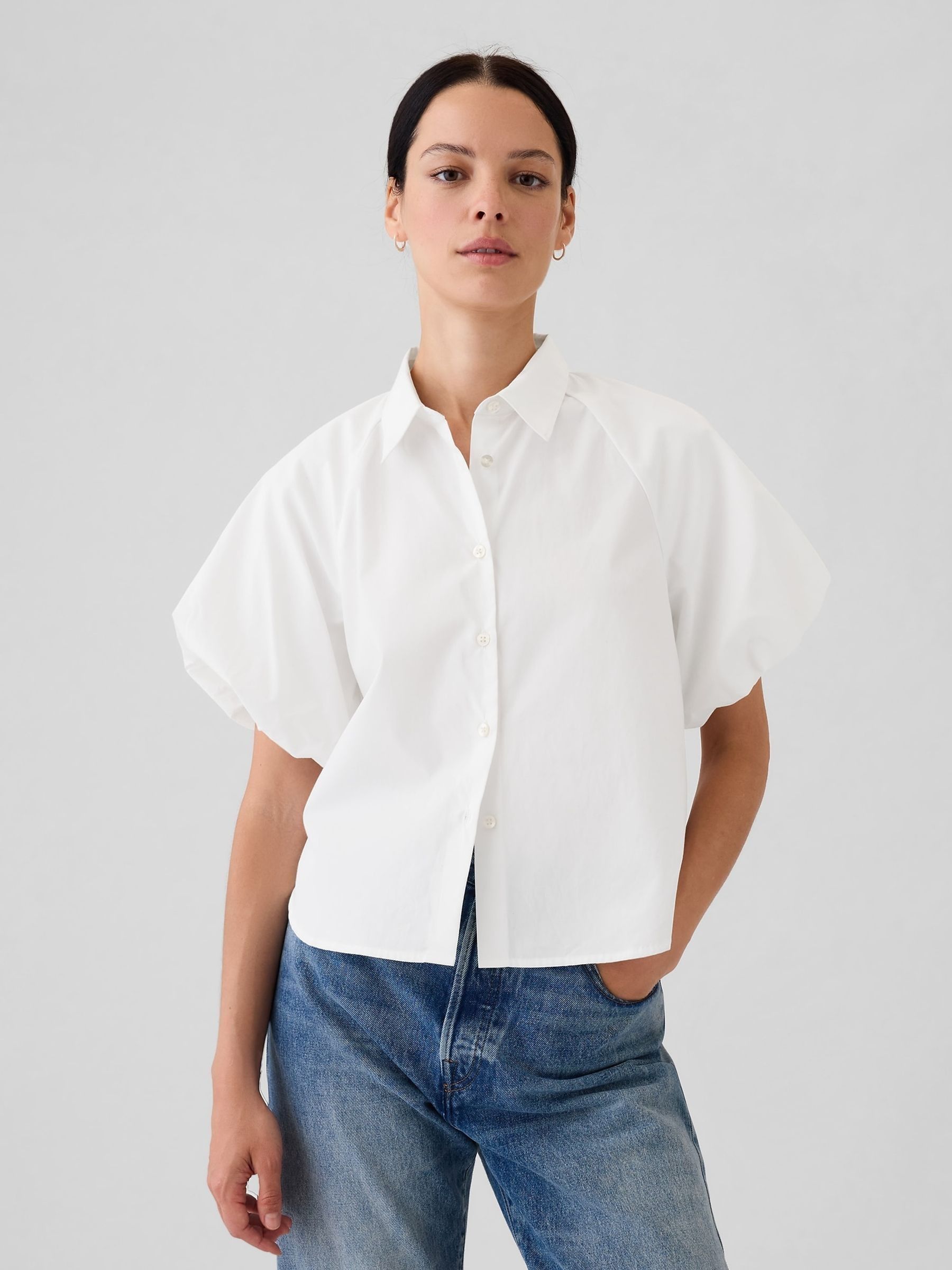 White Cotton Bubble Short Sleeve Shirt - Image 1 of 4