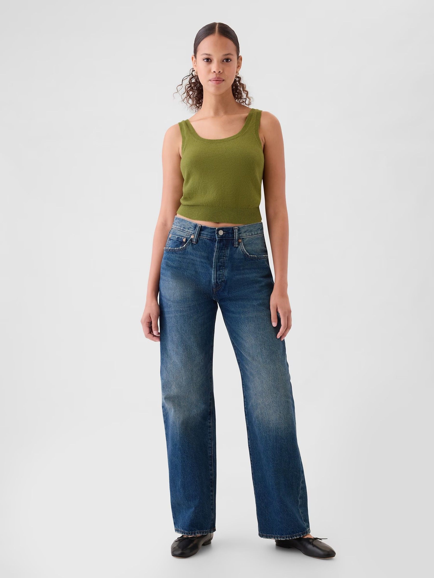 Green CashSoft Cropped Vest Top - Image 3 of 6