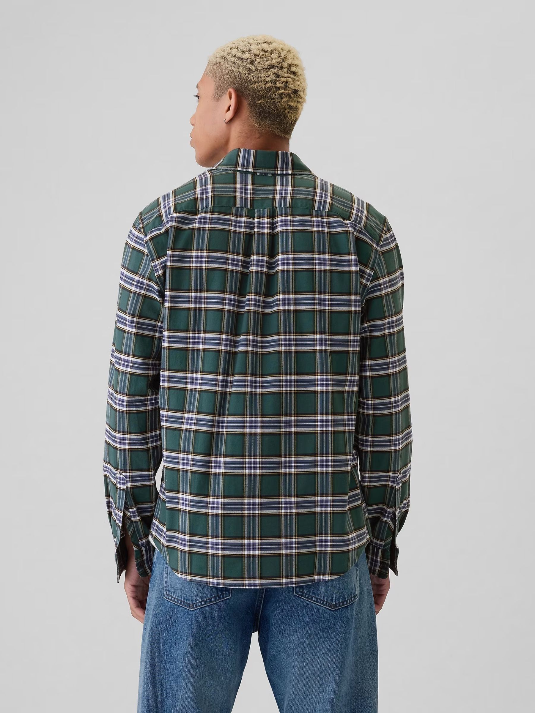 Green Check Regular Fit Long Sleeve Oxford Shirt - Image 2 of 5