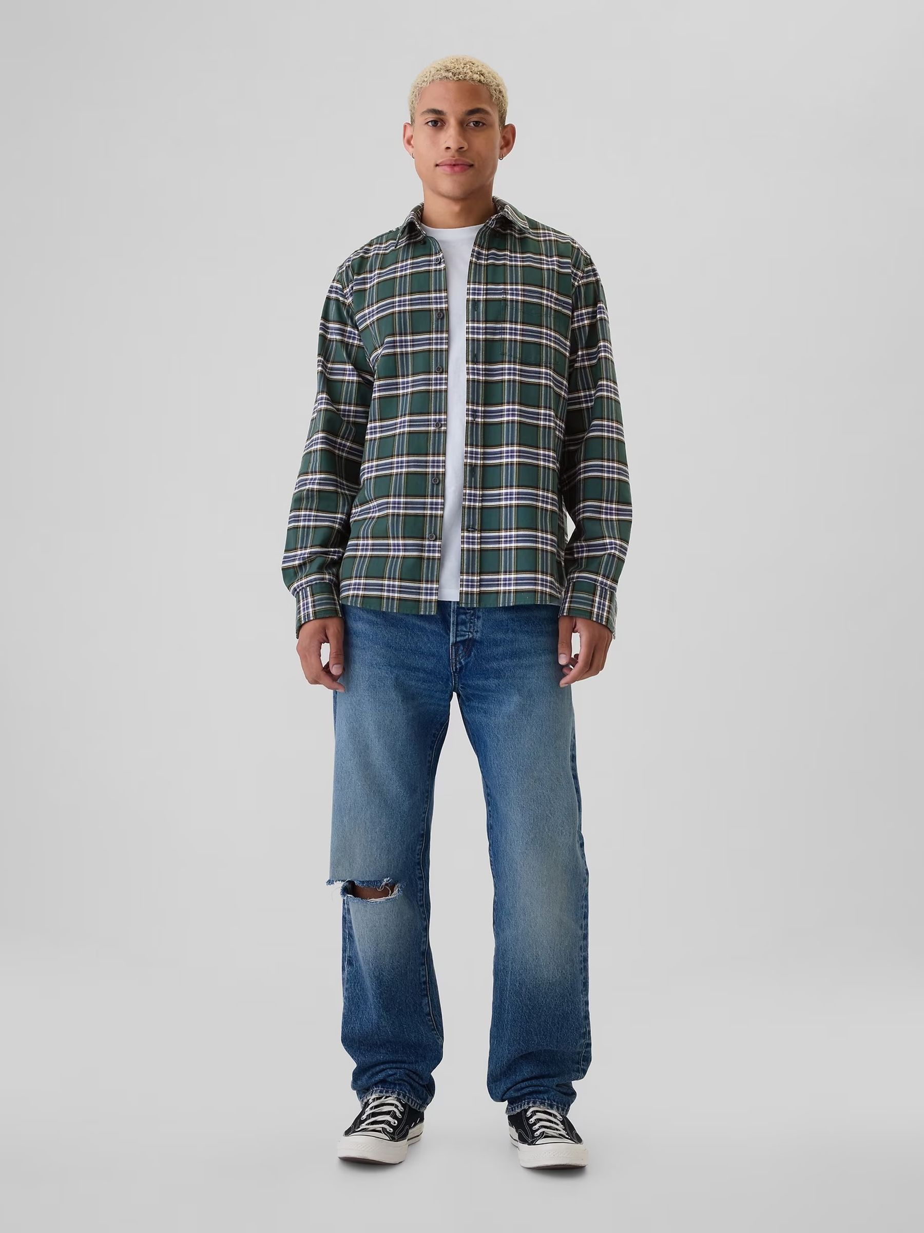 Green Check Regular Fit Long Sleeve Oxford Shirt - Image 3 of 5
