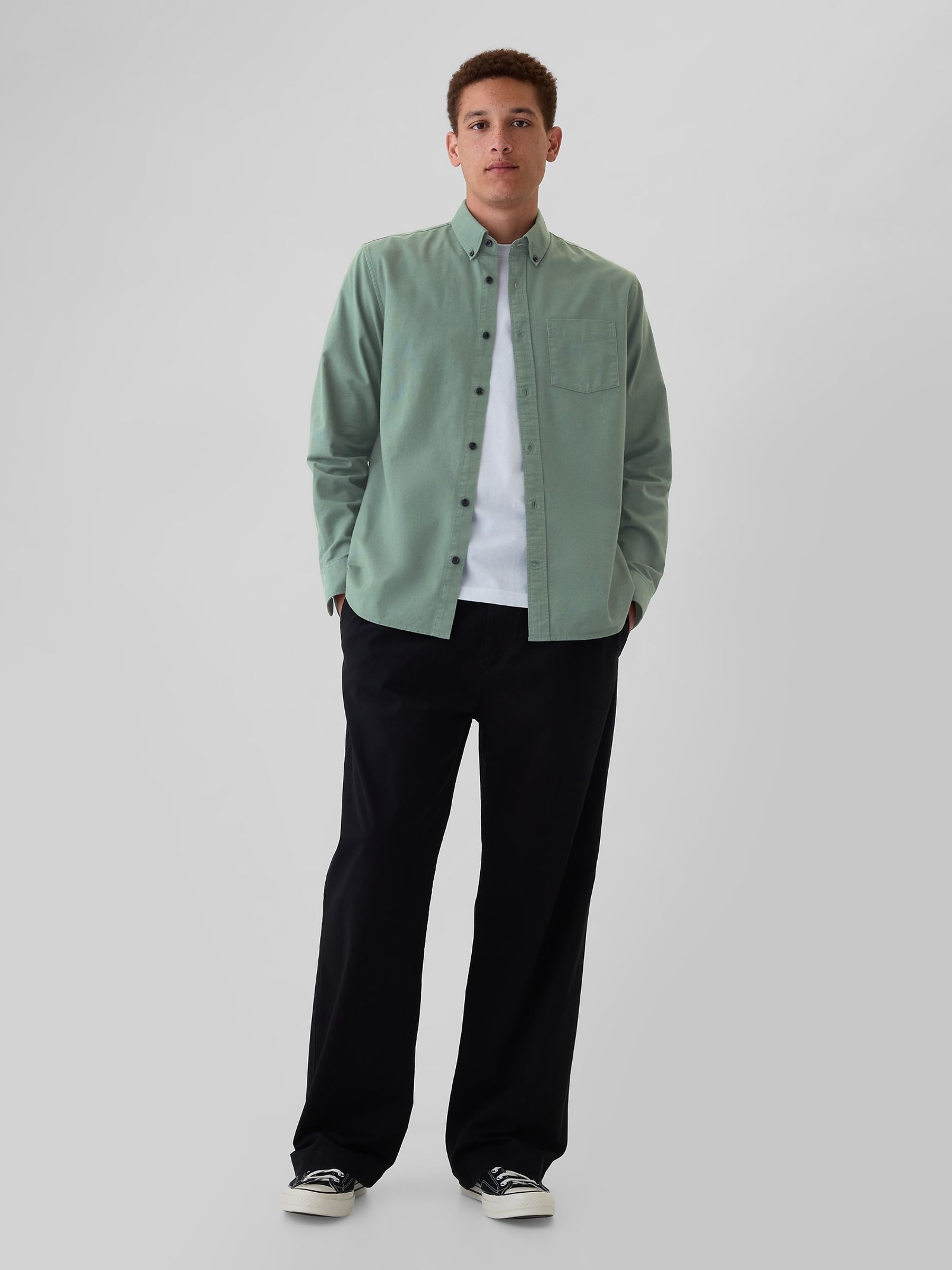 Green Regular Fit Long Sleeve Oxford Shirt - Image 3 of 5