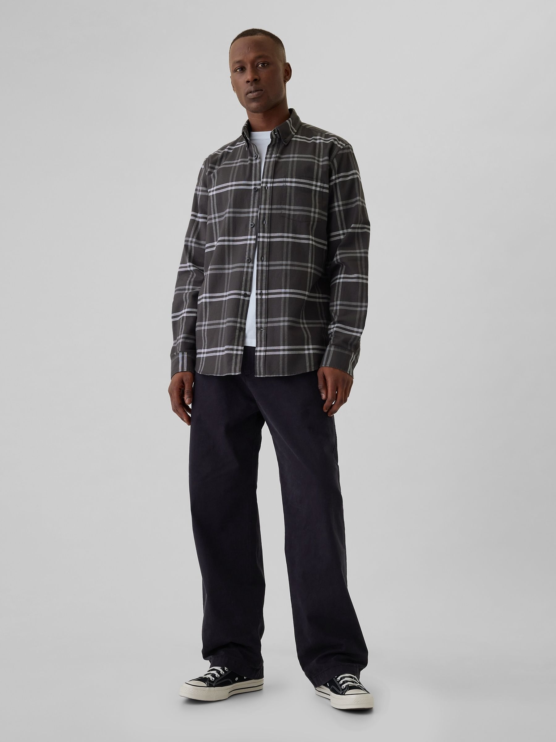 Dark Grey Check Regular Fit Long Sleeve Oxford Shirt - Image 3 of 5