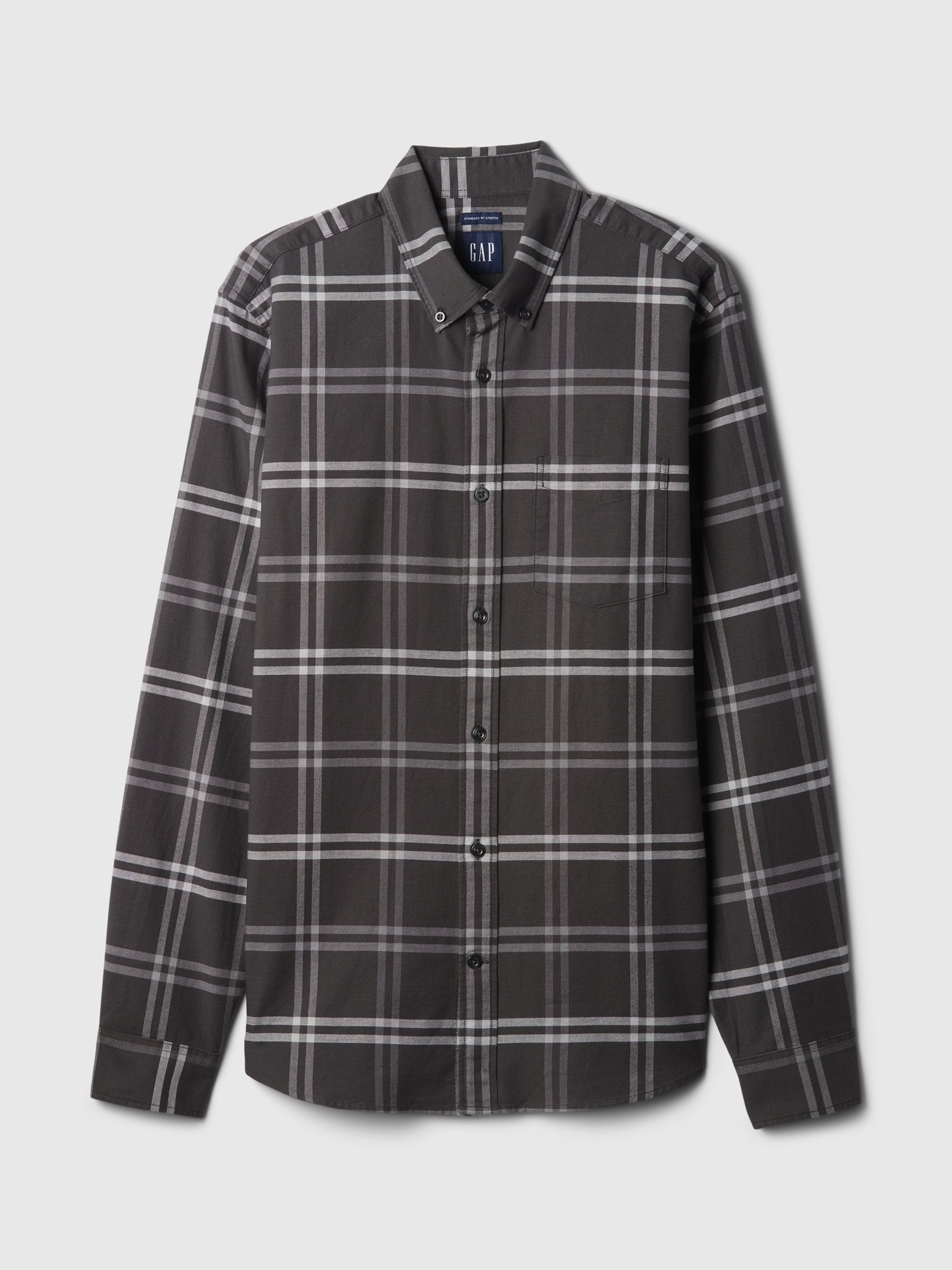 Dark Grey Check Regular Fit Long Sleeve Oxford Shirt - Image 4 of 5