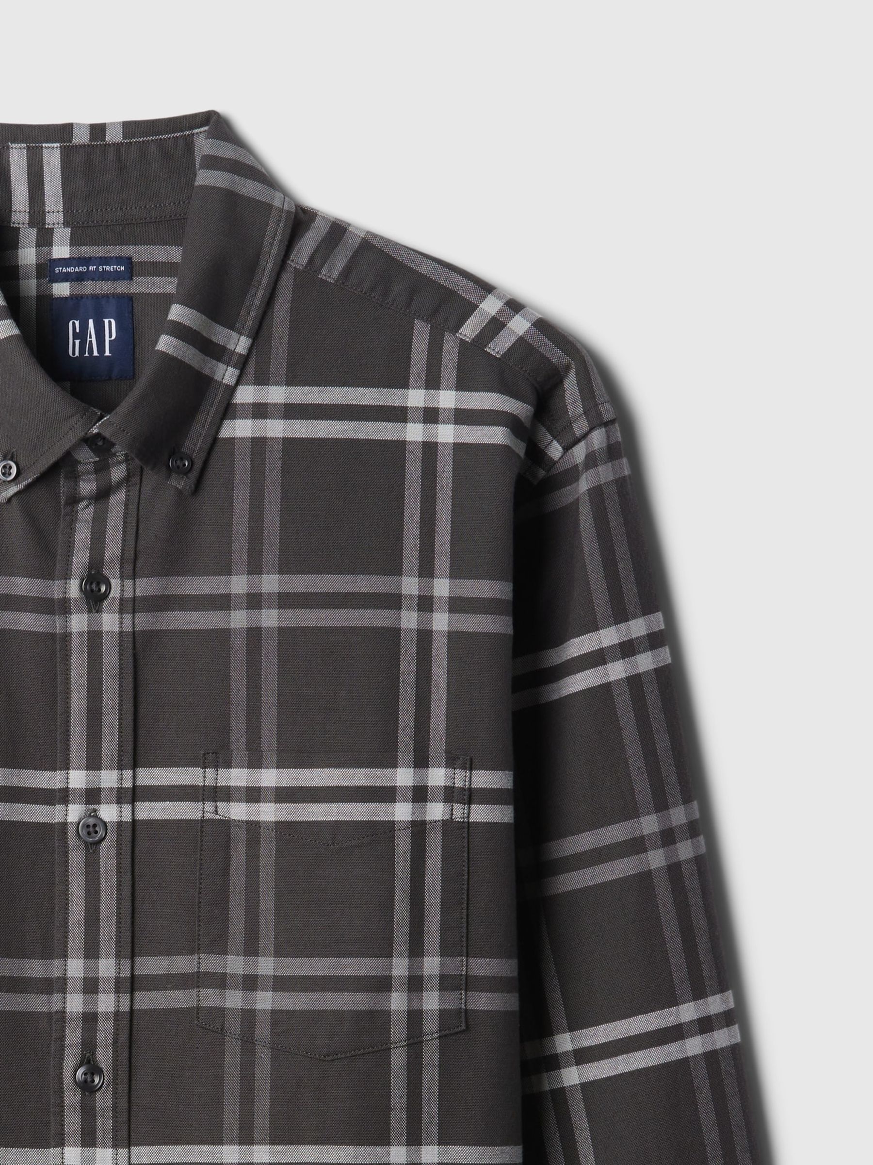 Dark Grey Check Regular Fit Long Sleeve Oxford Shirt - Image 5 of 5