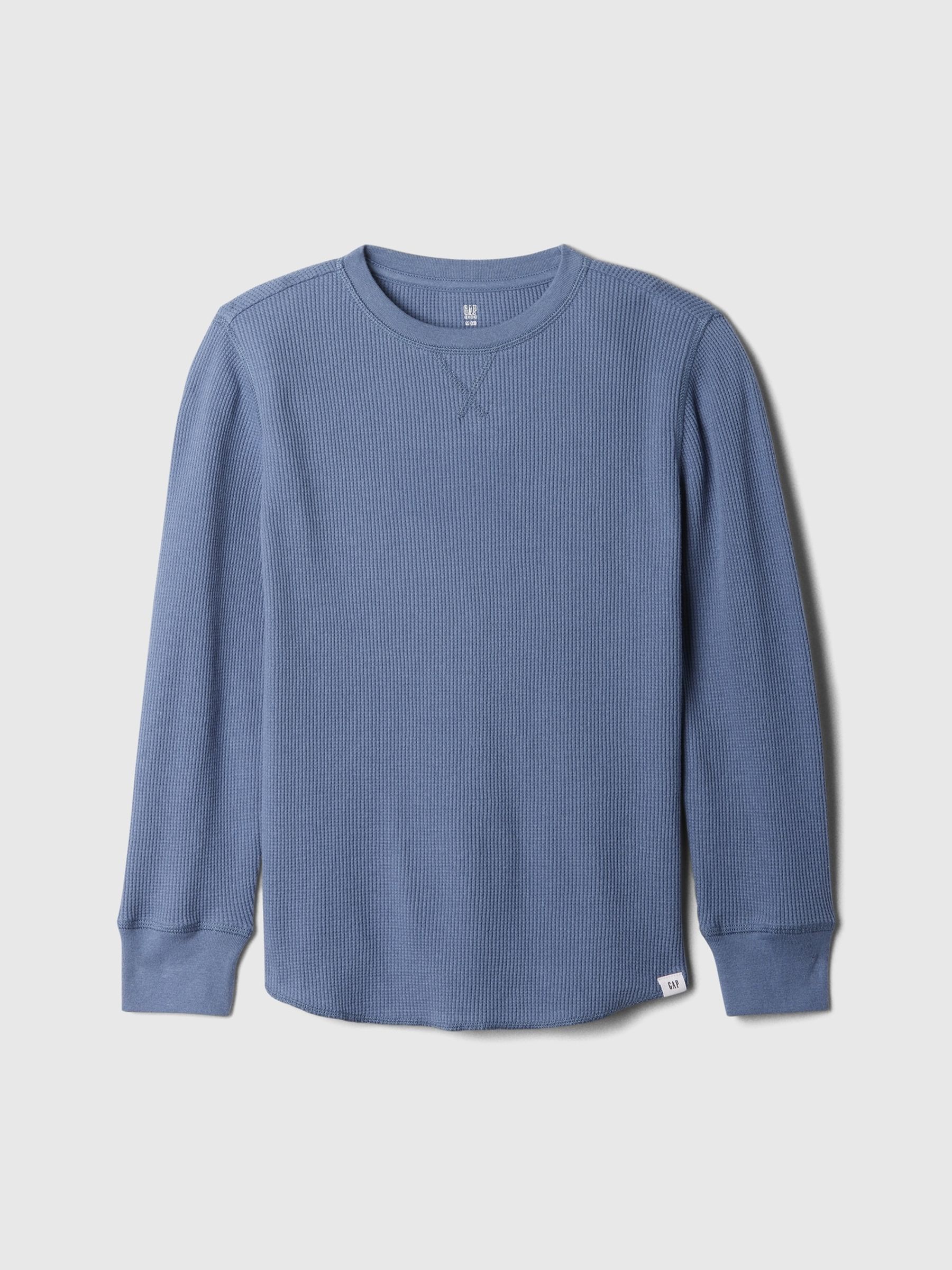 Blue Waffle Knit Long Sleeve Crew Neck T-Shirt (4-13yrs) - Image 1 of 4