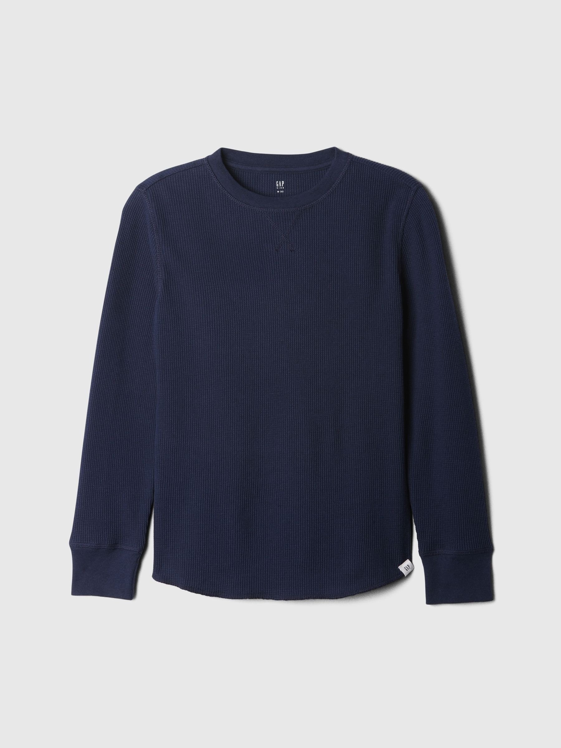 Navy Blue Waffle Knit Long Sleeve Crew Neck T-Shirt (4-13yrs) - Image 1 of 2