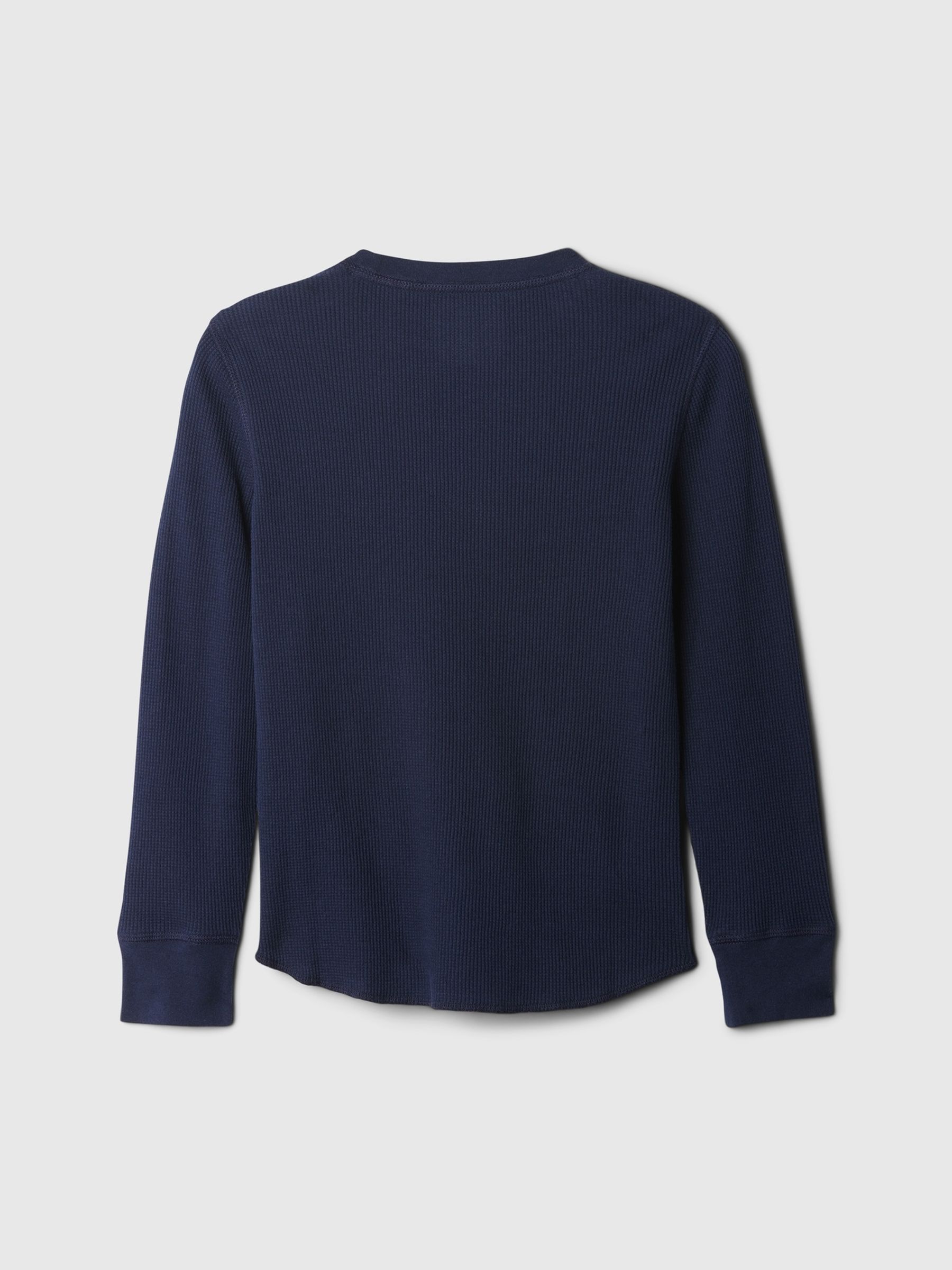 Navy Blue Waffle Knit Long Sleeve Crew Neck T-Shirt (4-13yrs) - Image 2 of 2