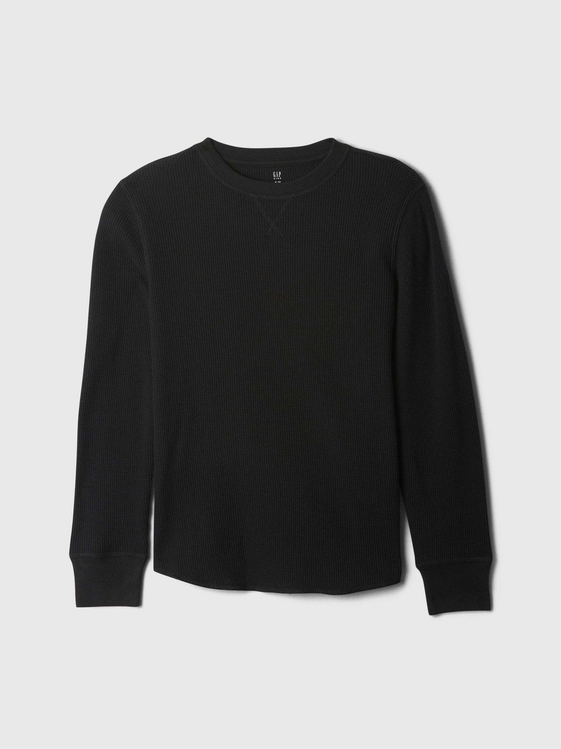 Black Waffle Knit Long Sleeve Crew Neck T-Shirt (4-13yrs) - Image 1 of 2