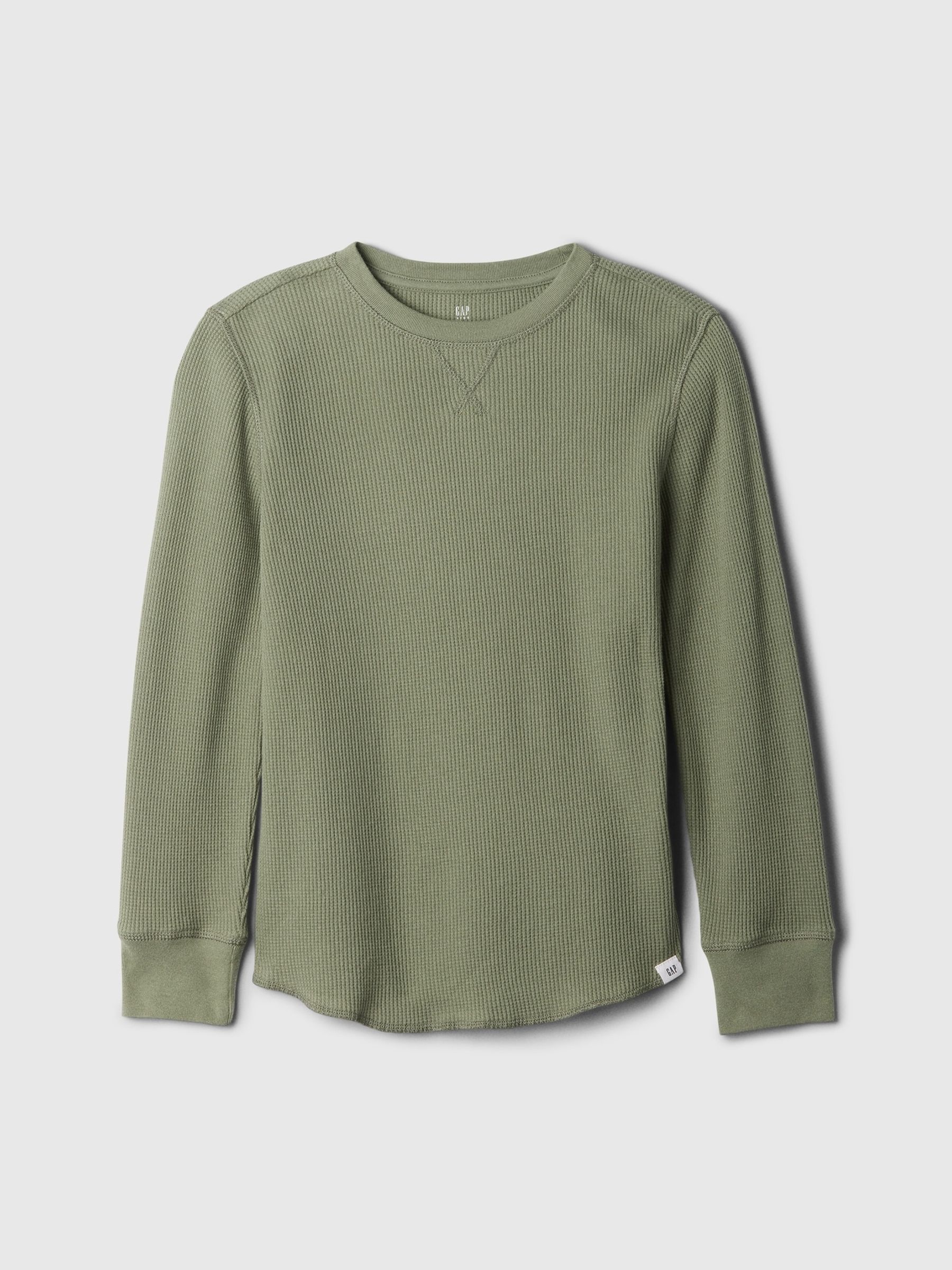 Green Waffle Knit Long Sleeve Crew Neck T-Shirt (4-13yrs) - Image 1 of 3