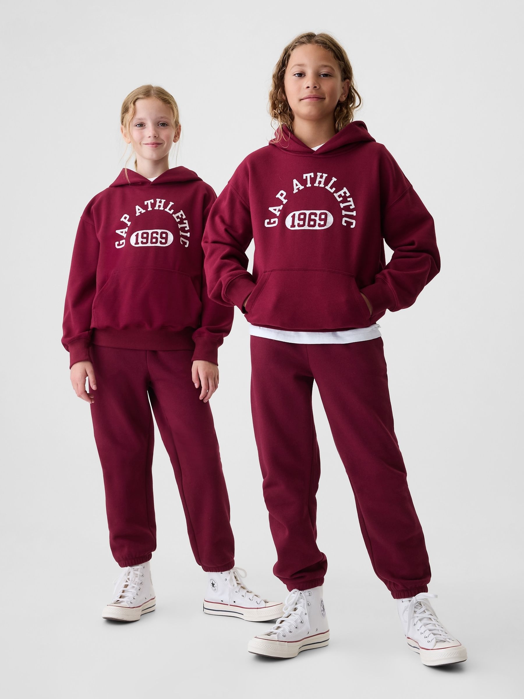 Burgundy Red Vintage Soft Fleece-Lined Joggers (4-13yrs) - Image 1 of 5