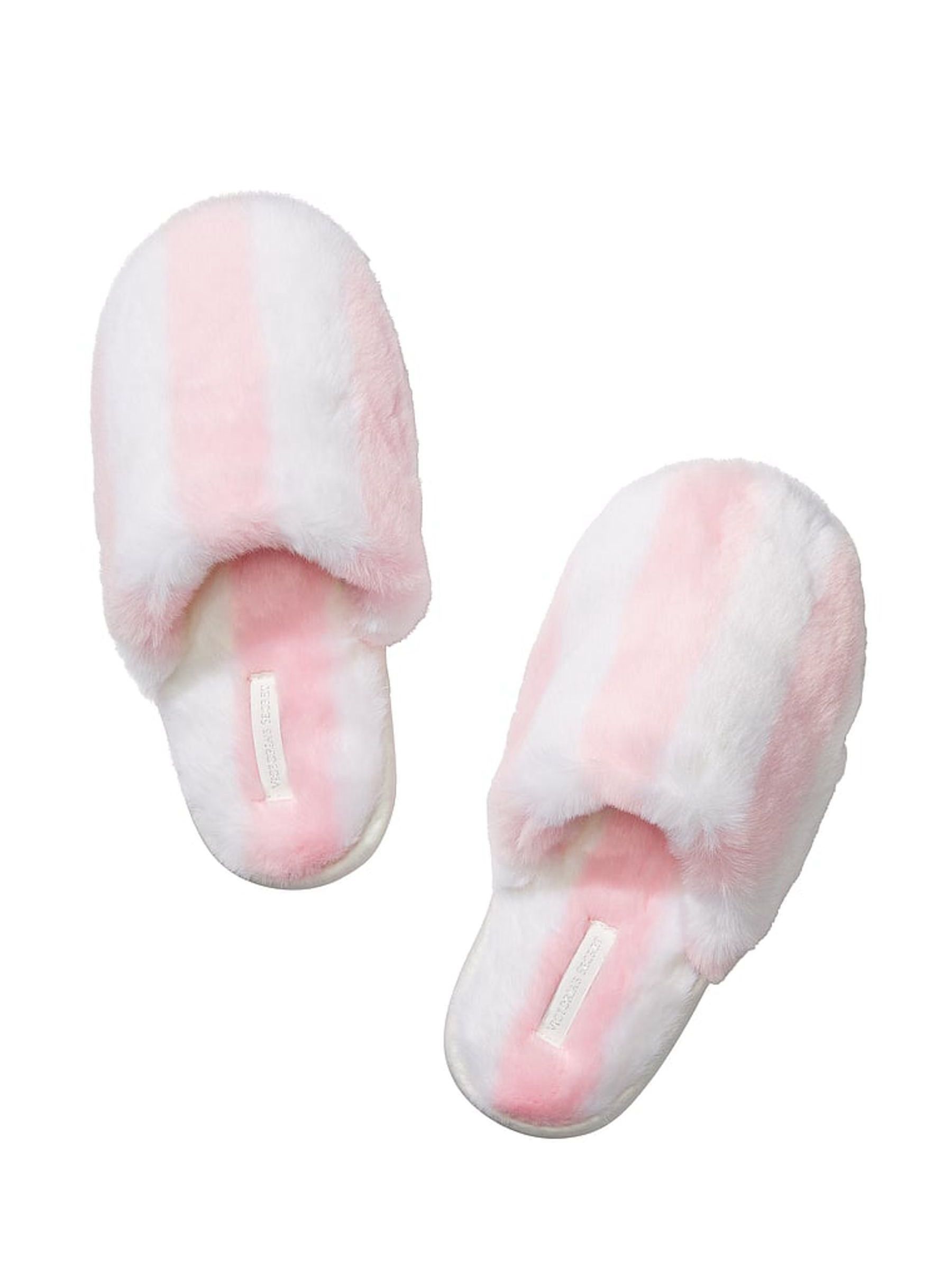 Pink Iconic Stripe Faux Fur Slippers - Image 1 of 2