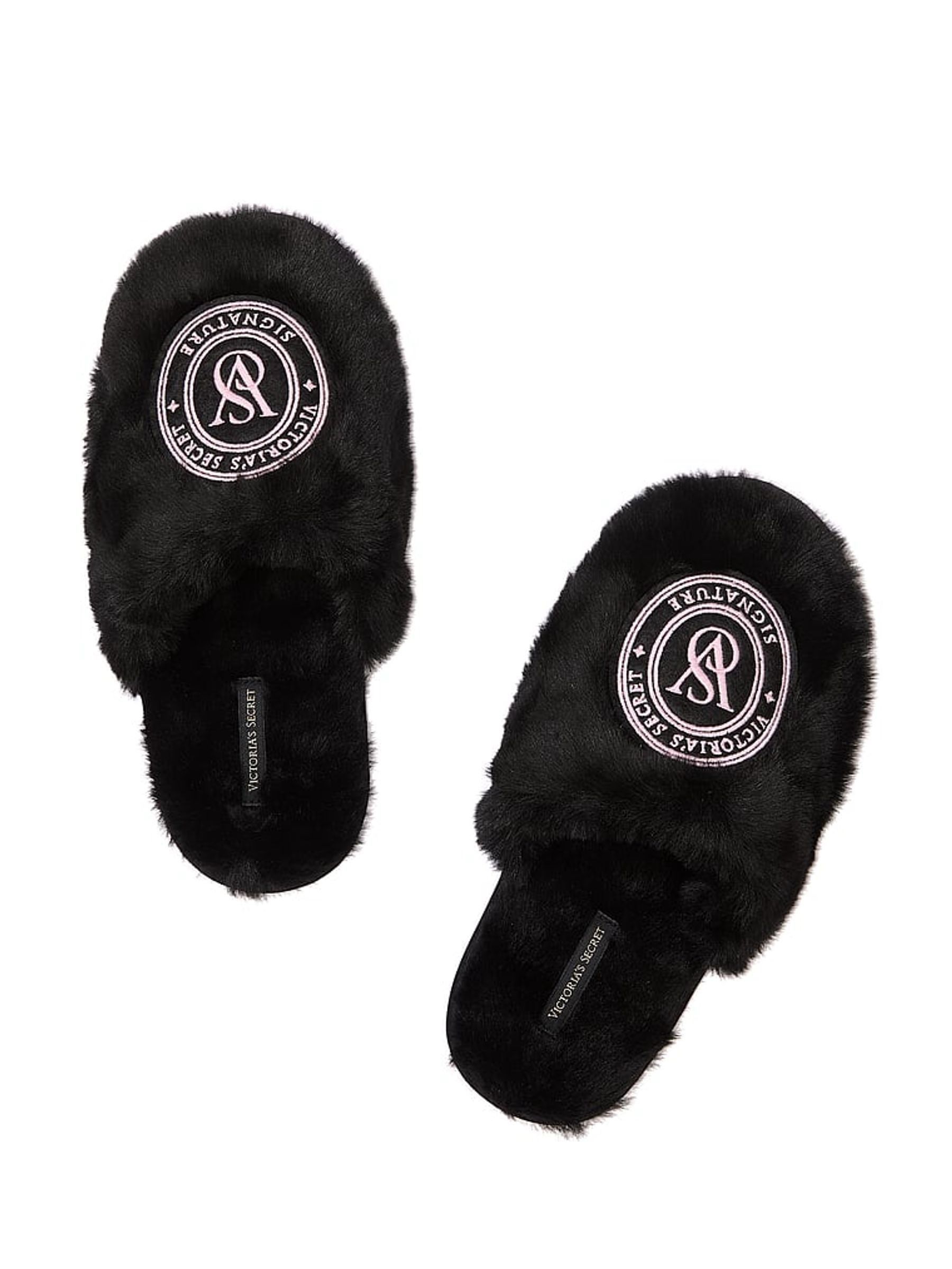 Black Faux Fur Slippers - Image 1 of 2